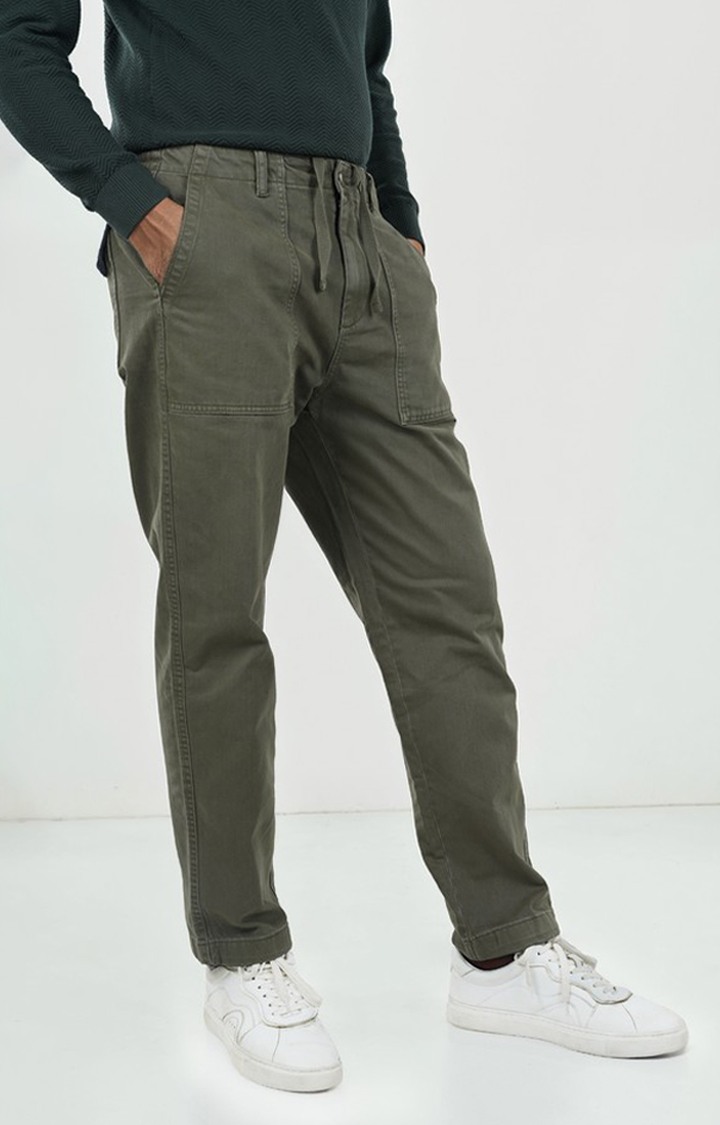 Celio Men Green Solid Regular Fit Cotton Fashion Trousers