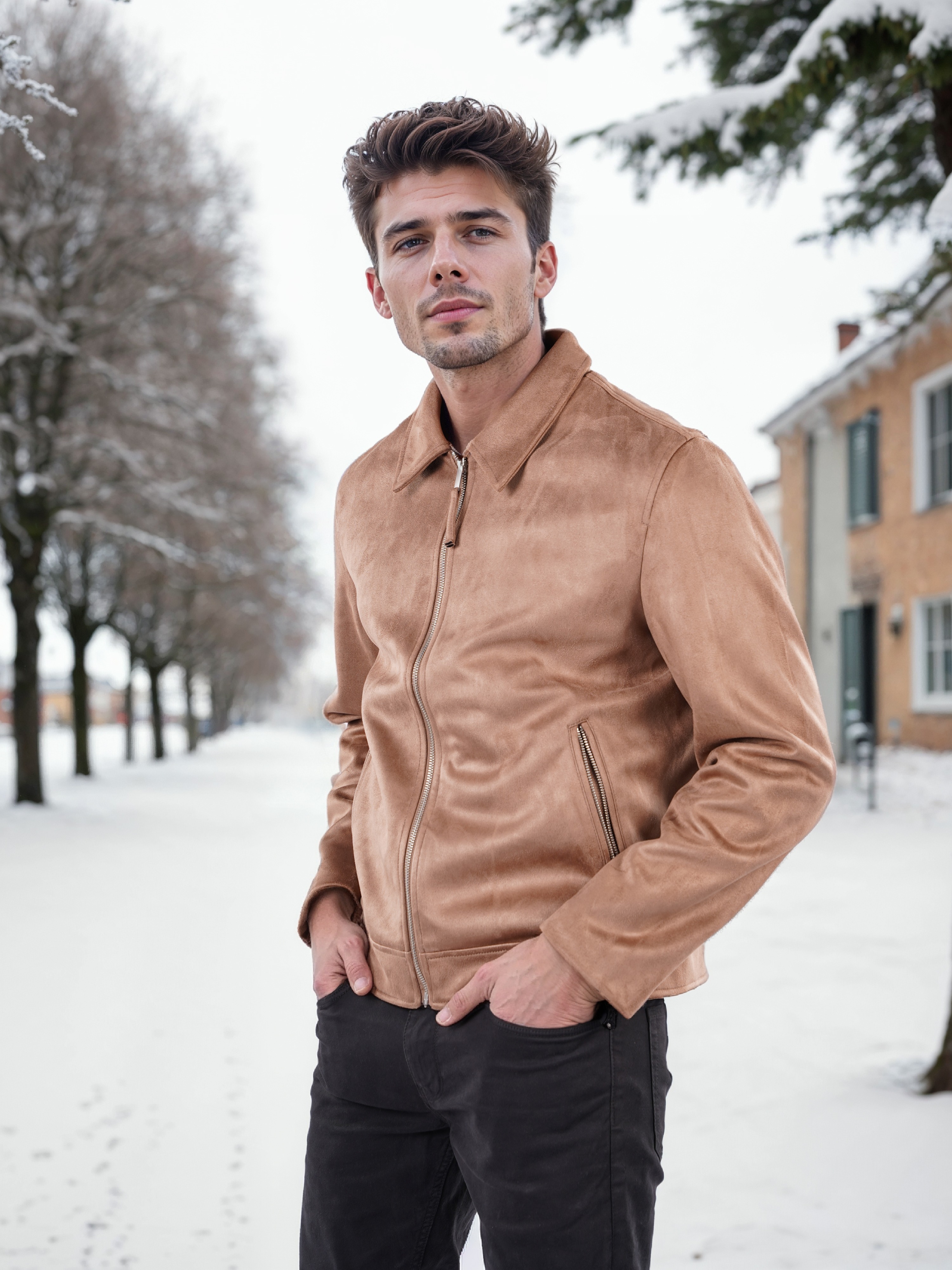 Celio Men Brown Solid Regular Polyester Biker Jacket