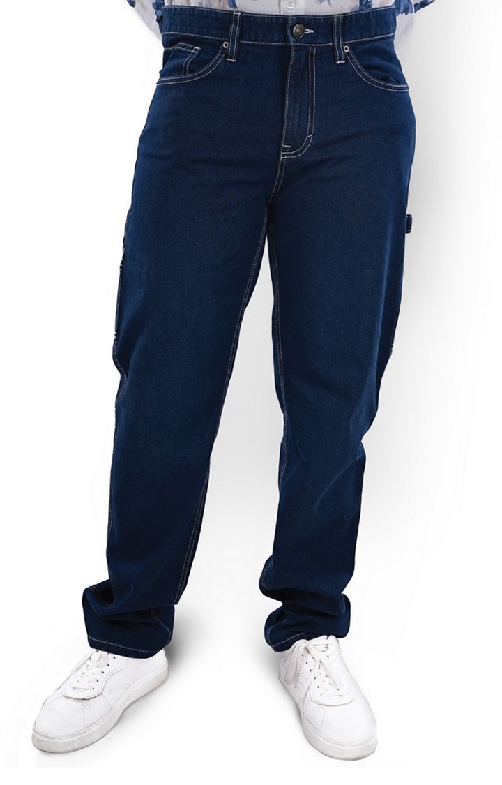 celio | Celio Men Blue Solid Regular Fit Cotton Cargo Jeans