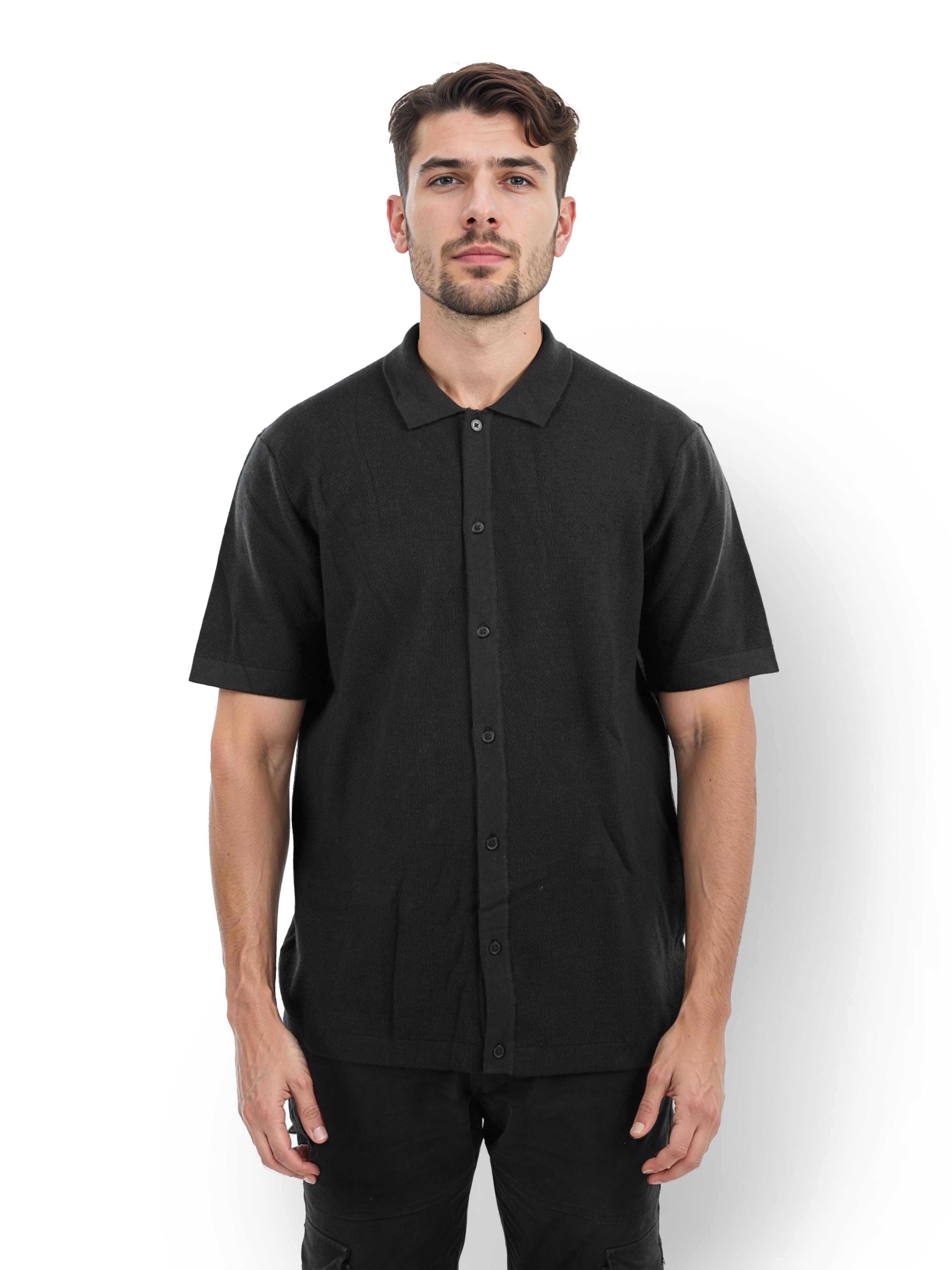 Celio Men Black Solid Regular Fit Cotton Flatknit Shirt