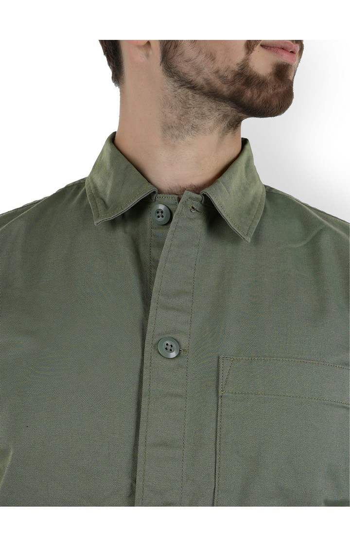 Celio Men Green Solid Regular Fit Cotton Oxford Shirt