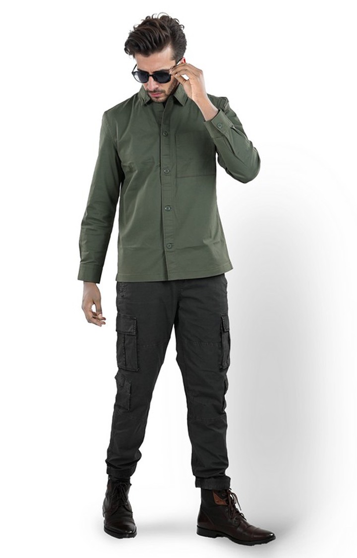 Celio Men Green Solid Regular Fit Cotton Oxford Shirt