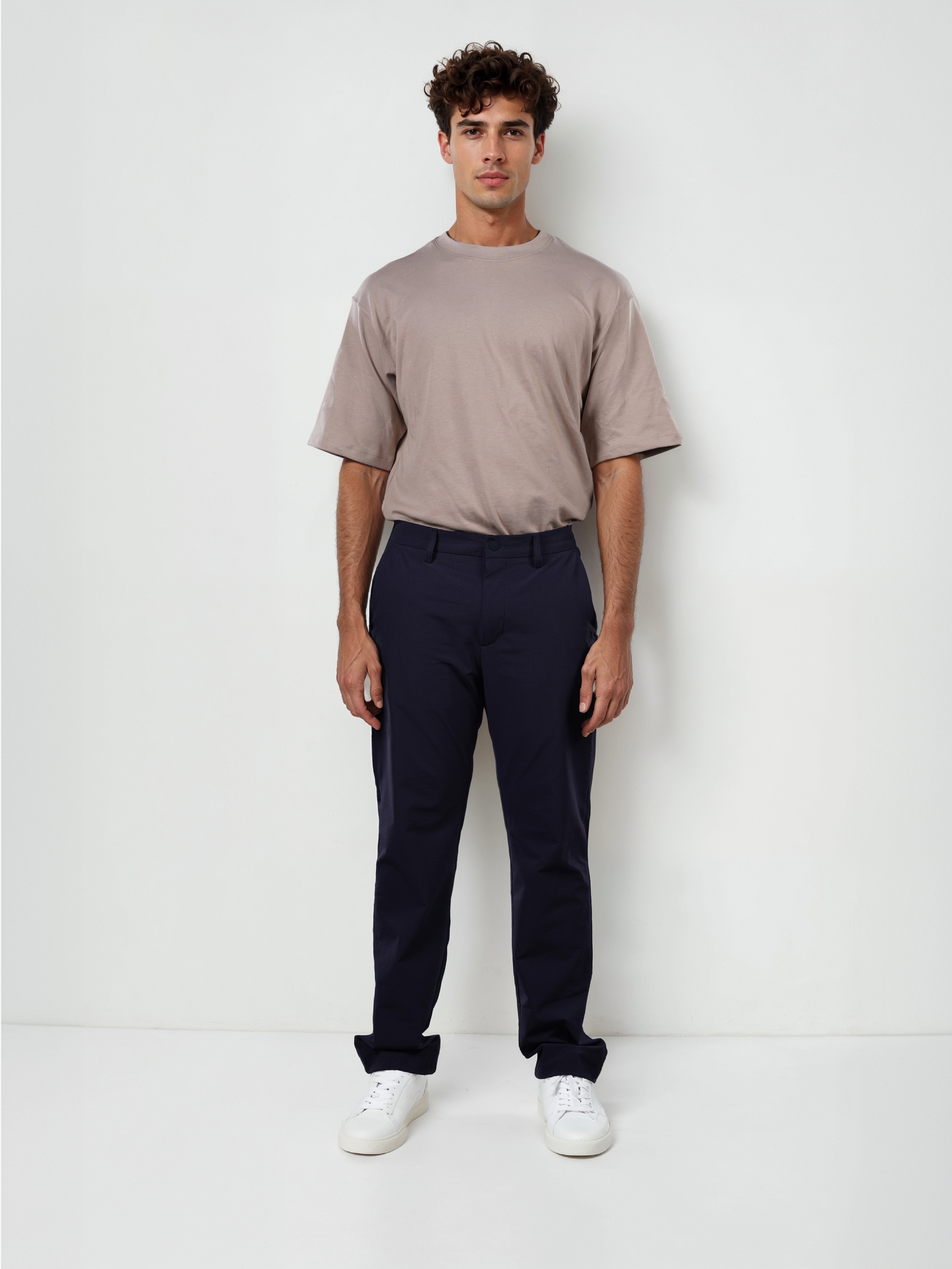 Celio Men Navy Blue Solid Straight Fit Nylon  Trouser