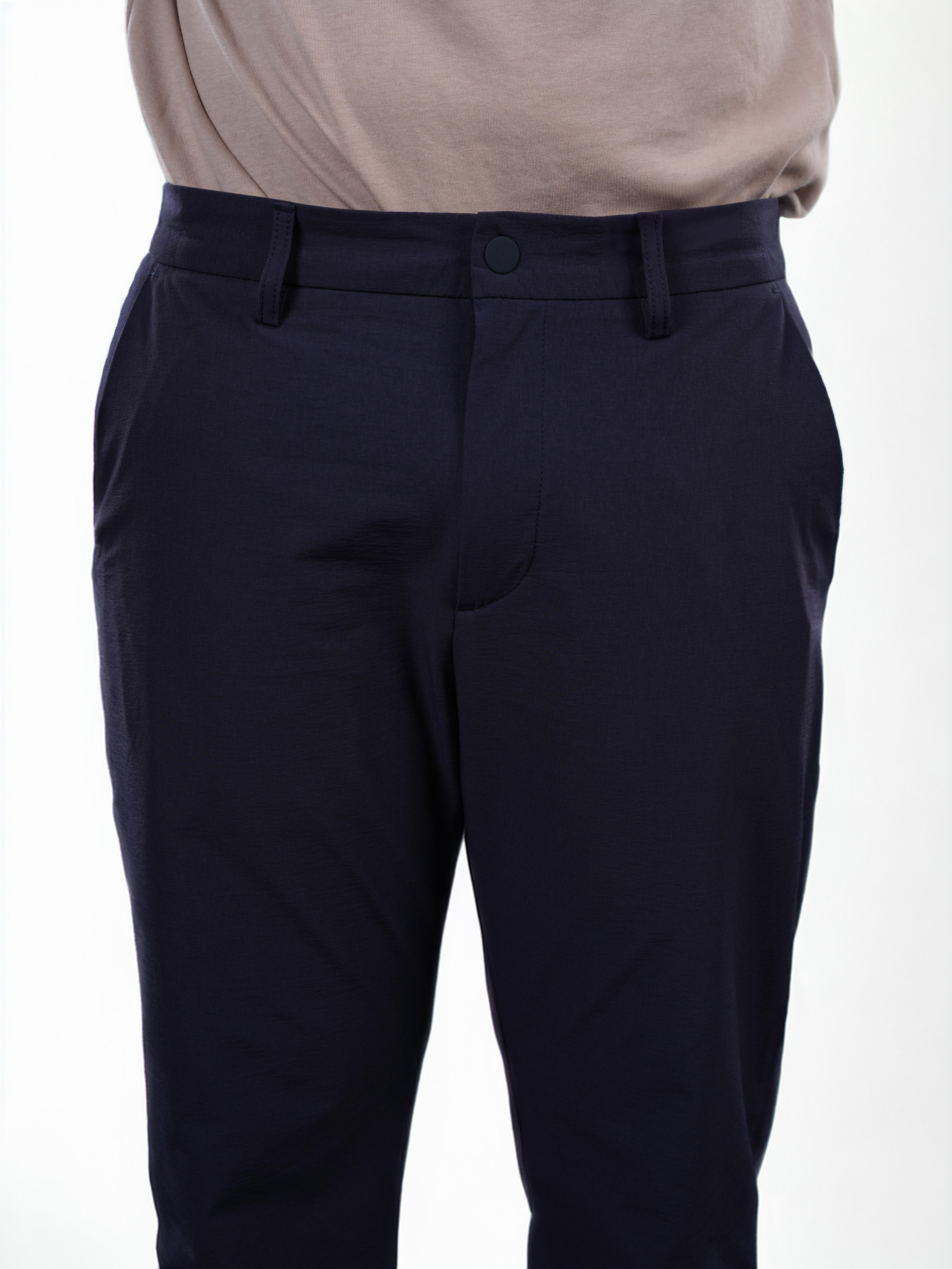Celio Men Navy Blue Solid Straight Fit Nylon  Trouser