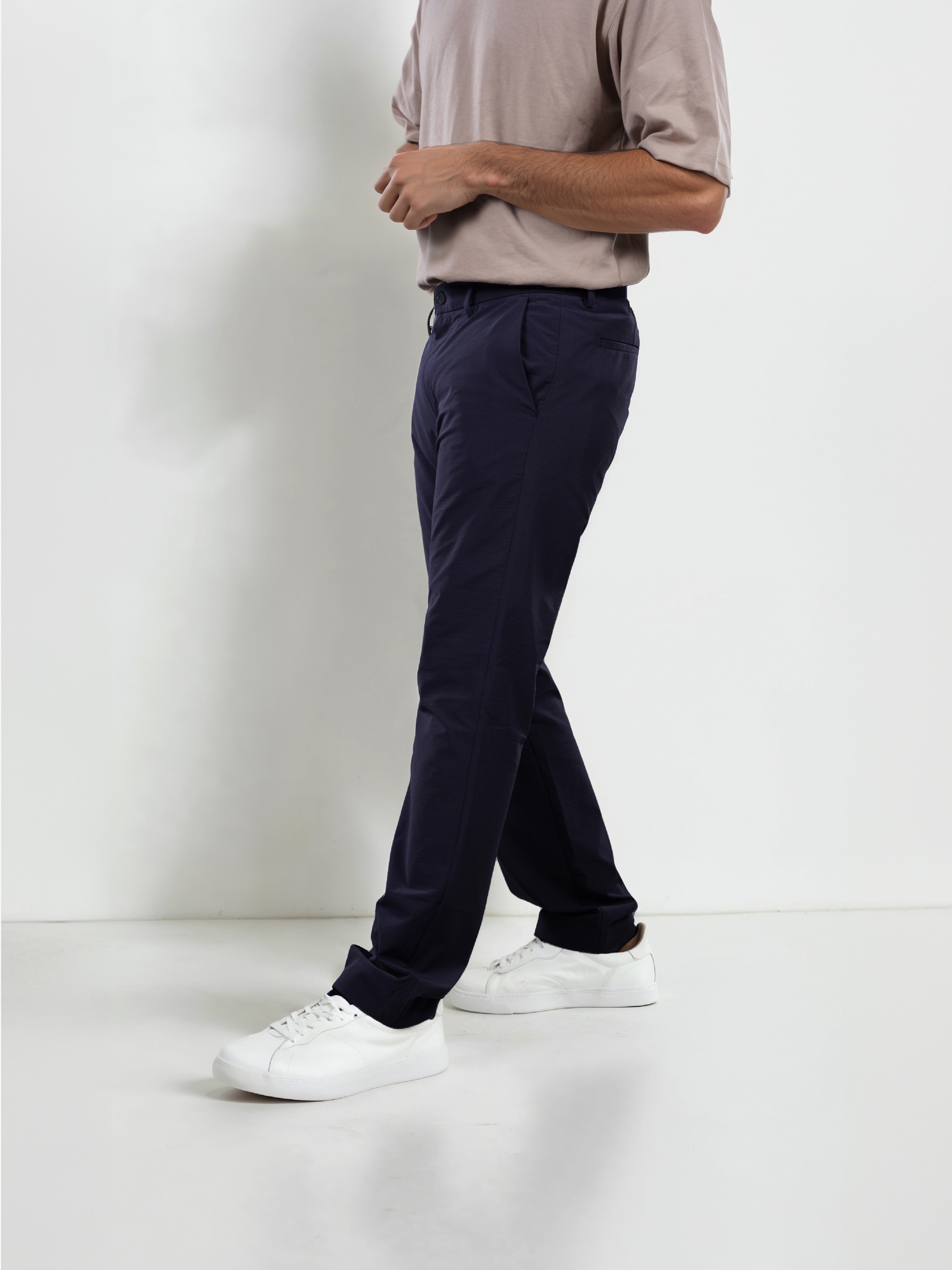 Celio Men Navy Blue Solid Straight Fit Nylon  Trouser