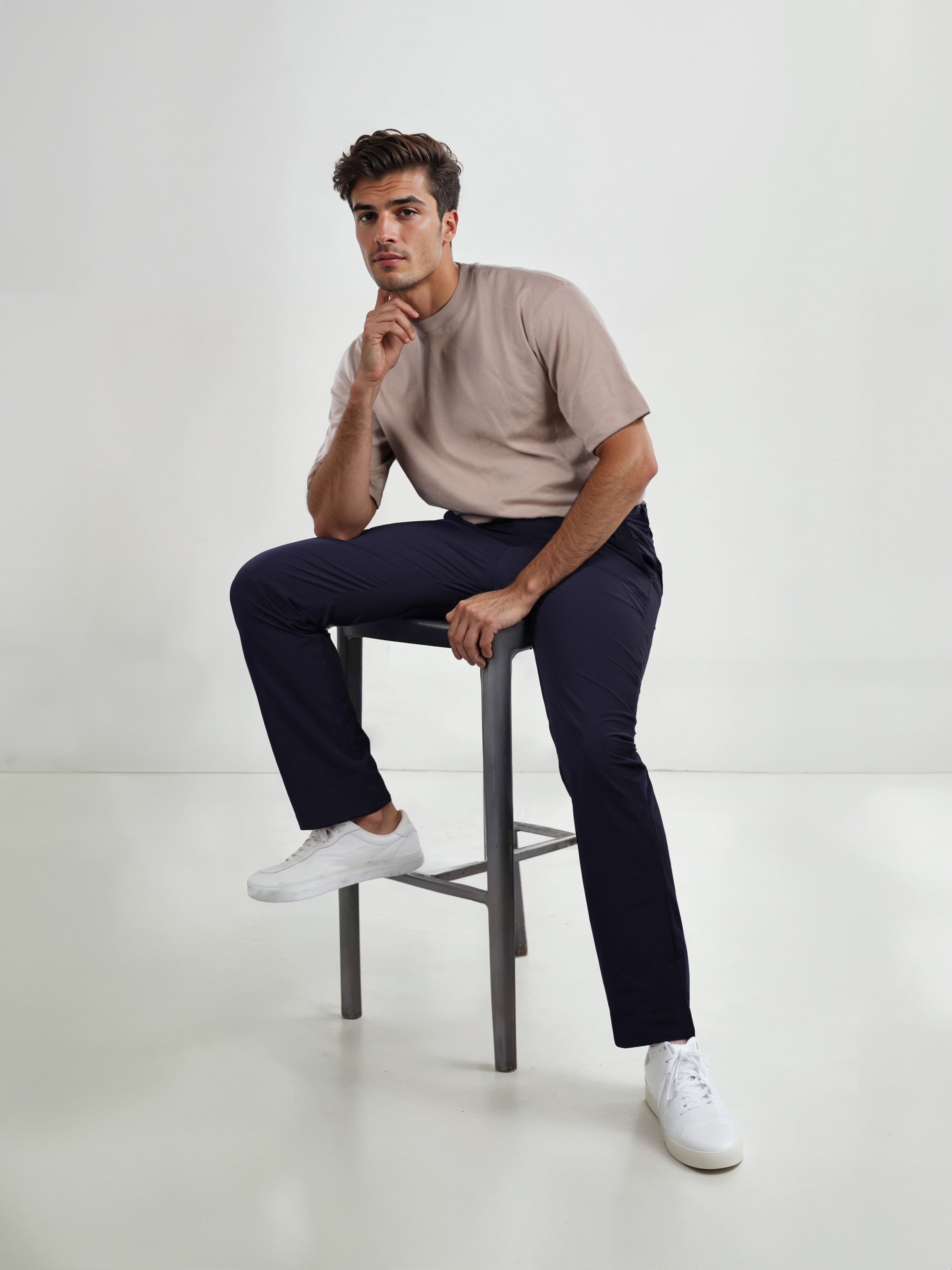 Celio Men Navy Blue Solid Straight Fit Nylon  Trouser