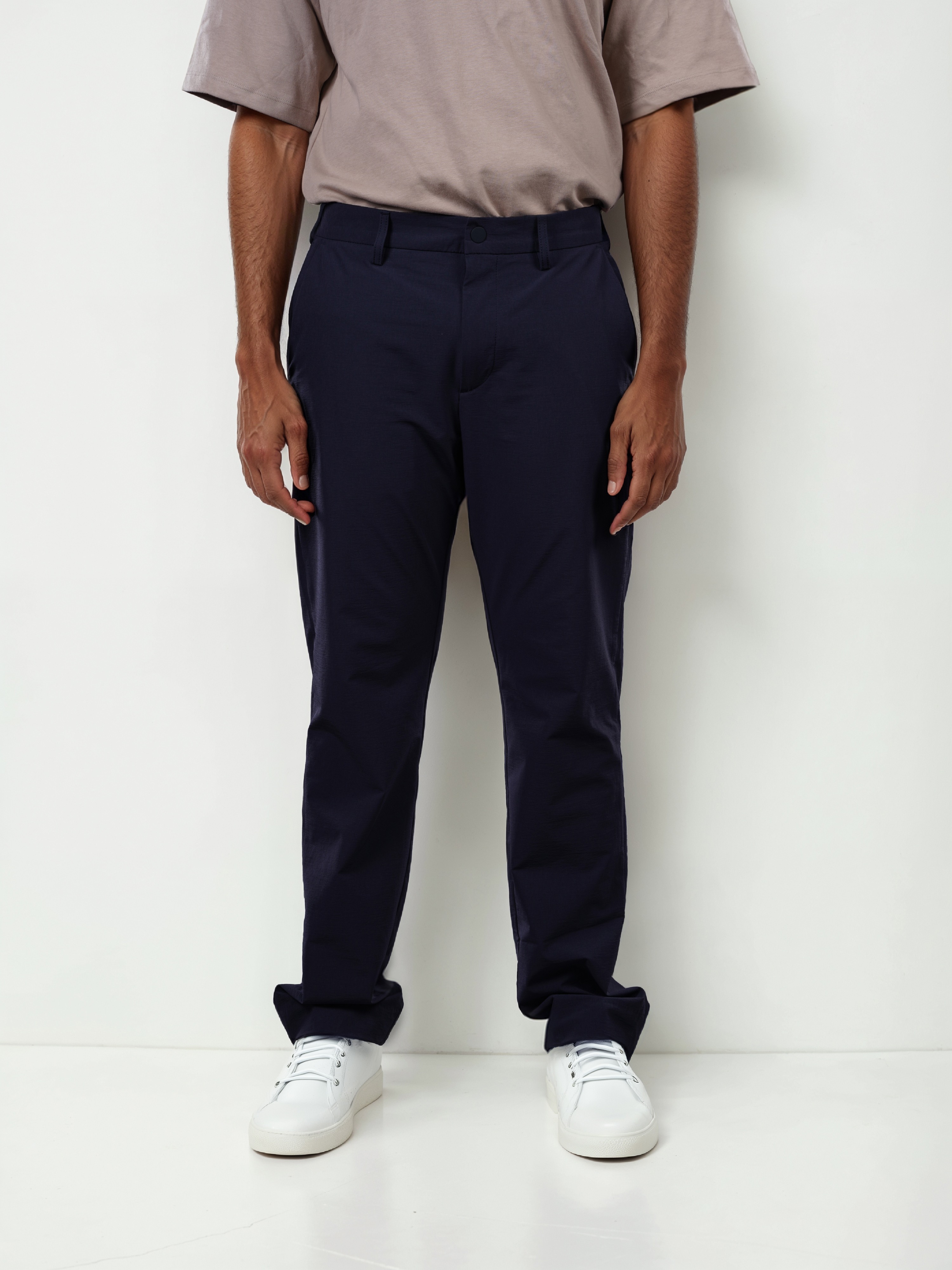 Celio Men Navy Blue Solid Straight Fit Nylon  Trouser