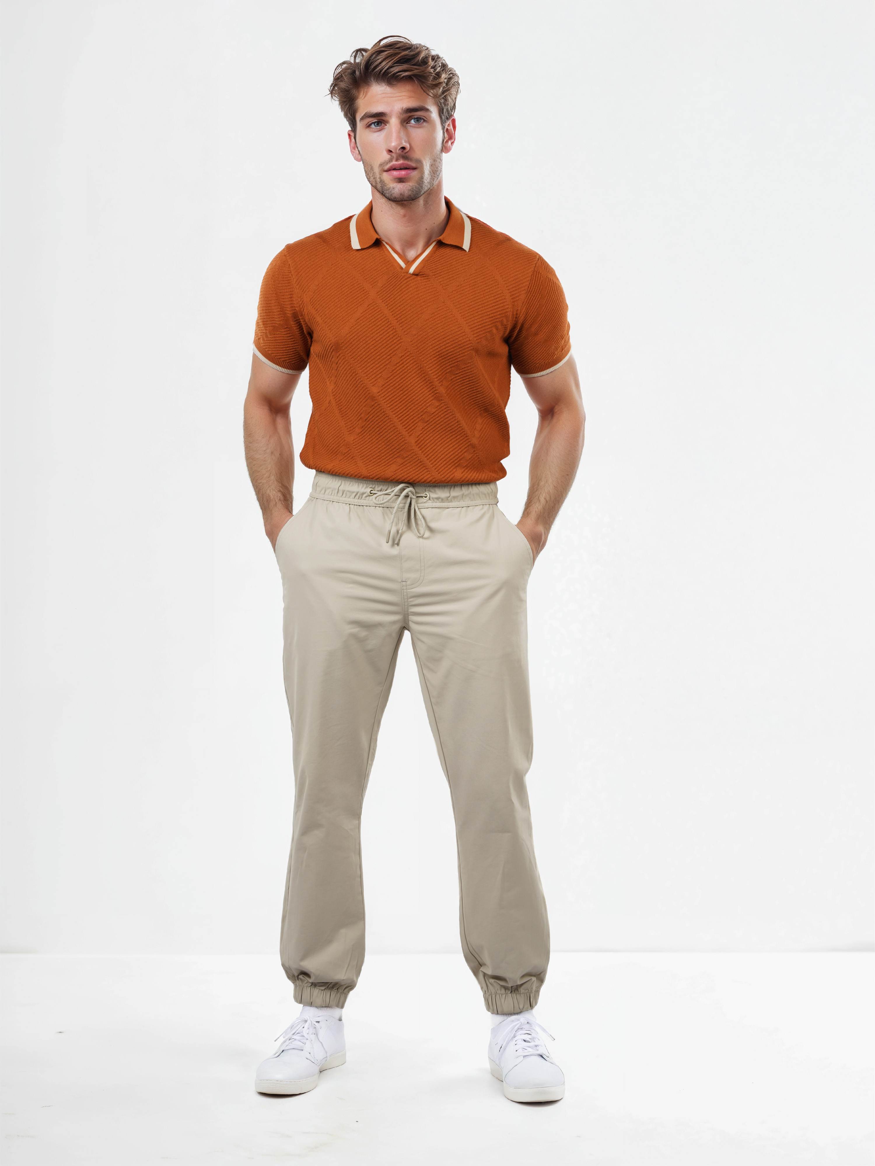 Celio Men Beige Solid Regular Fit Cotton Trousers