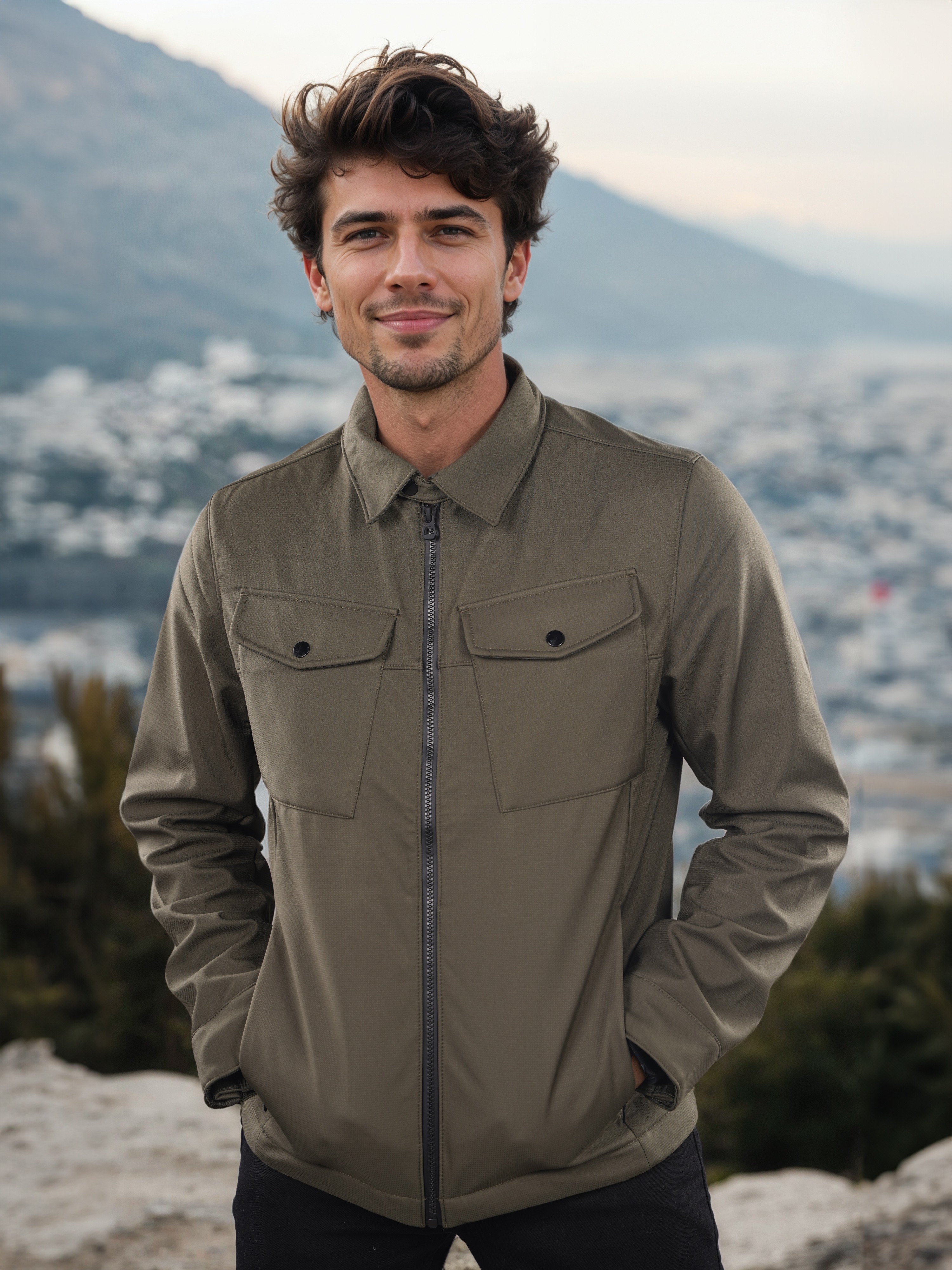 Celio Men Olive Solid Regular Polyester Jacket