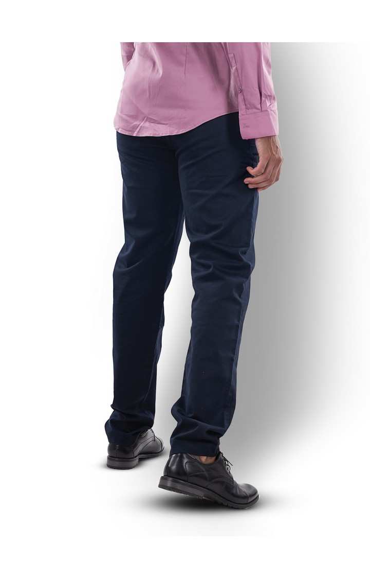 Celio Men Navy Blue Solid Slim Fit Cotton Stay Trousers