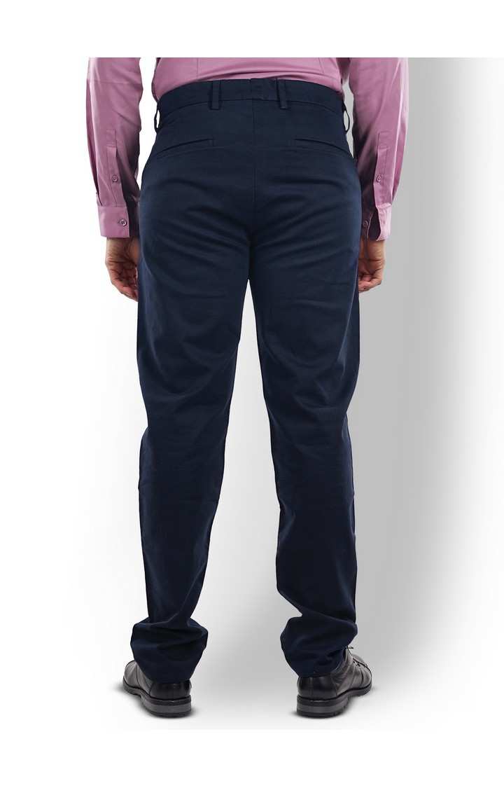 Celio Men Navy Blue Solid Slim Fit Cotton Stay Trousers