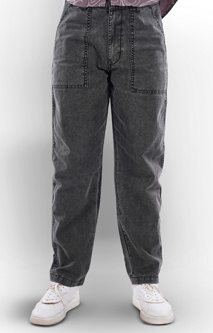 celio | Celio Men Grey Solid Loose Fit Cotton Fashion Trousers