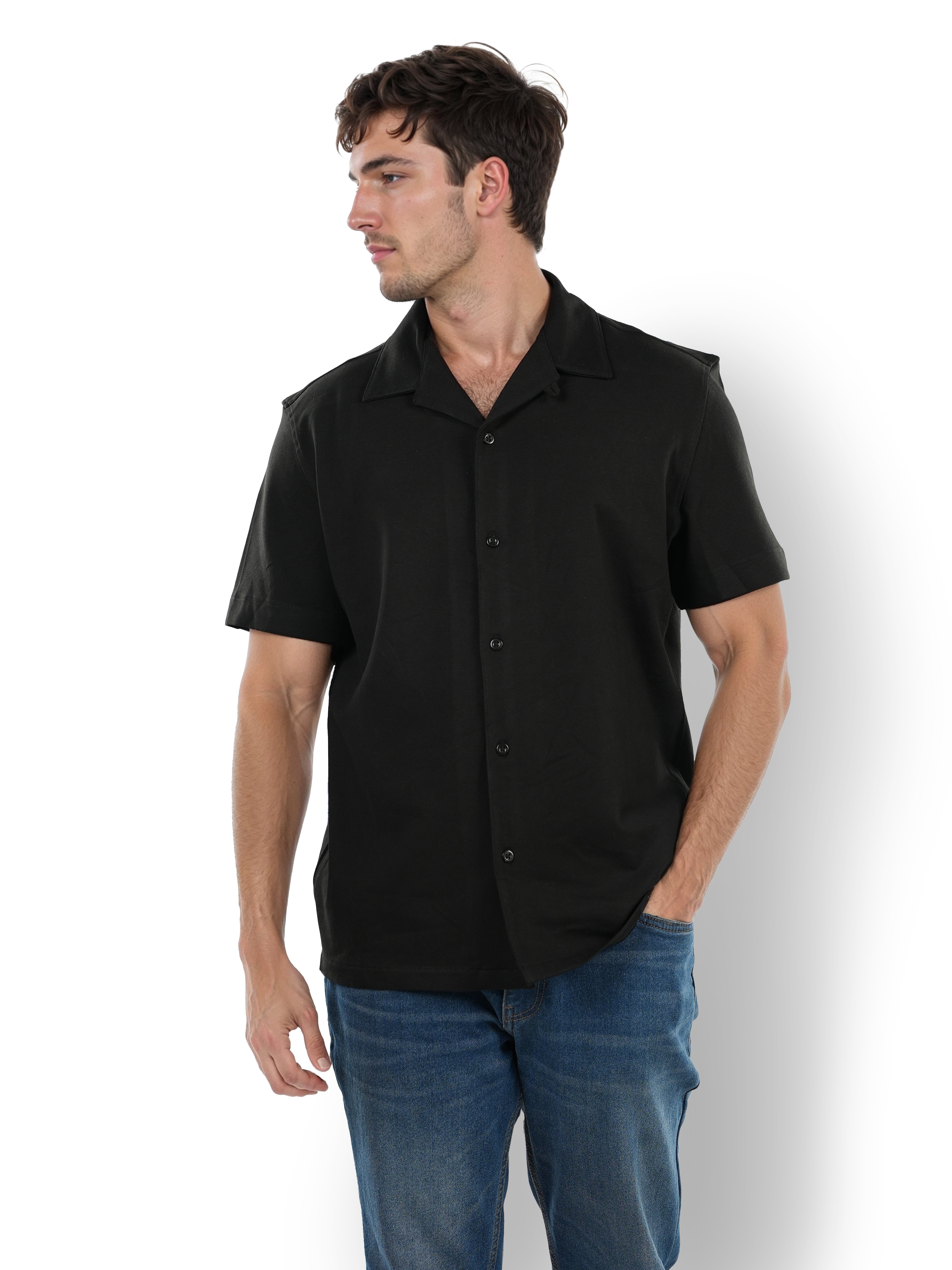 Celio Men Black Solid Regular Fit Cotton Knit Shirt