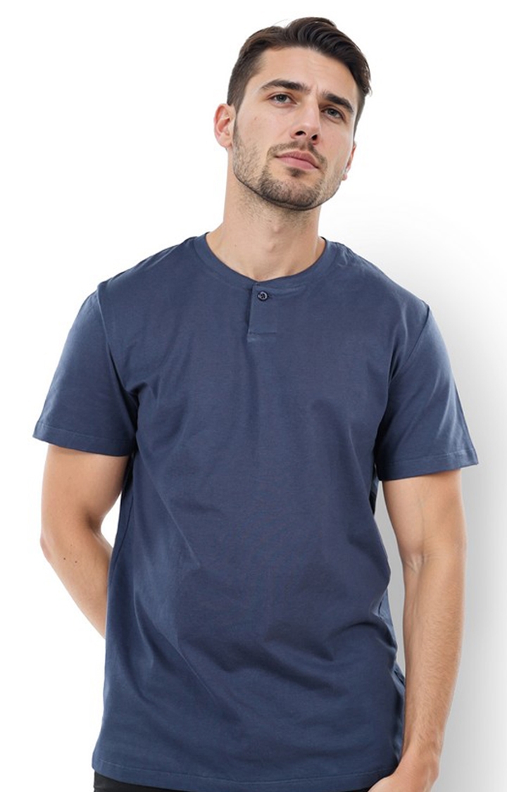 celio | Celio Men Navy Blue Solid Relaxed Fit Cotton Tshirts