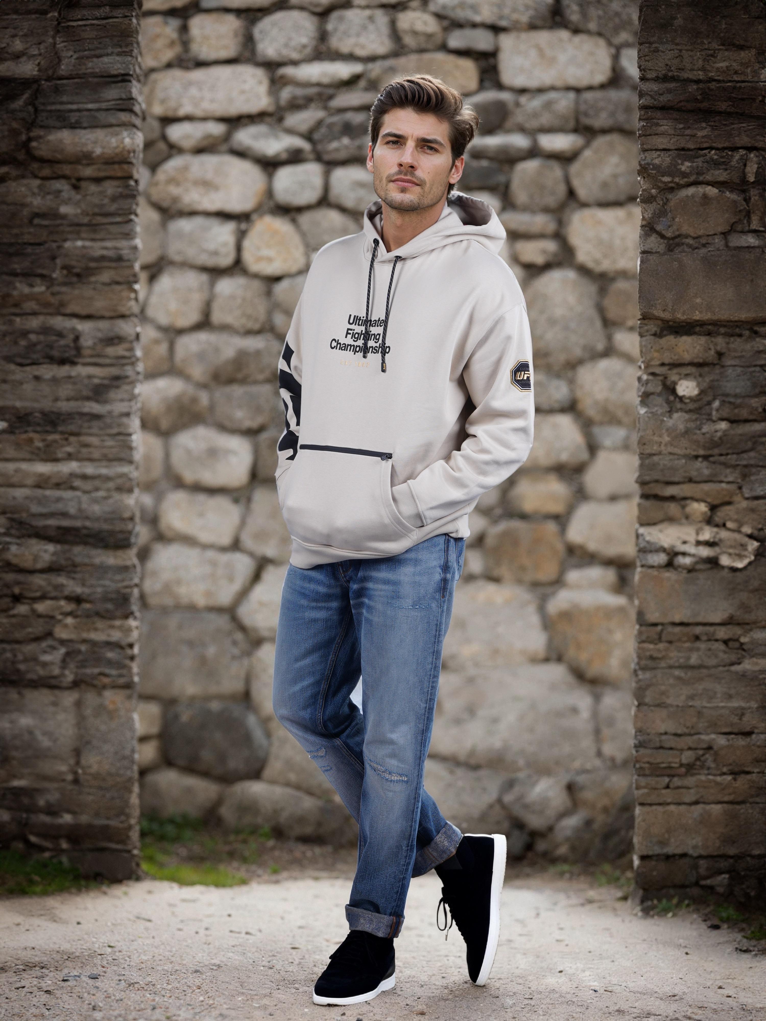 Celio Men Beige Printed Oversized Cotton UFC Sweatshirt