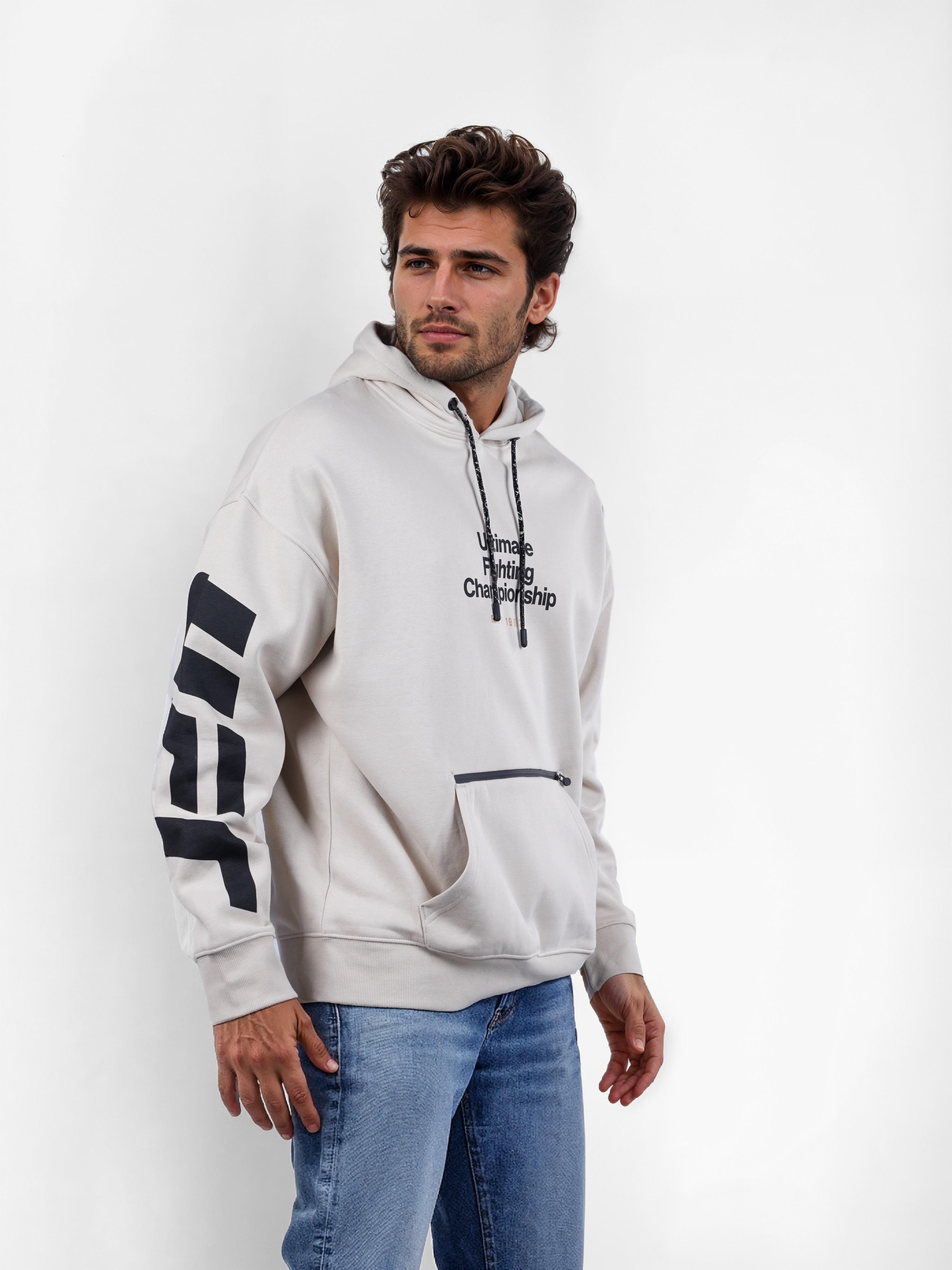 Celio Men Beige Printed Oversized Cotton UFC Sweatshirt