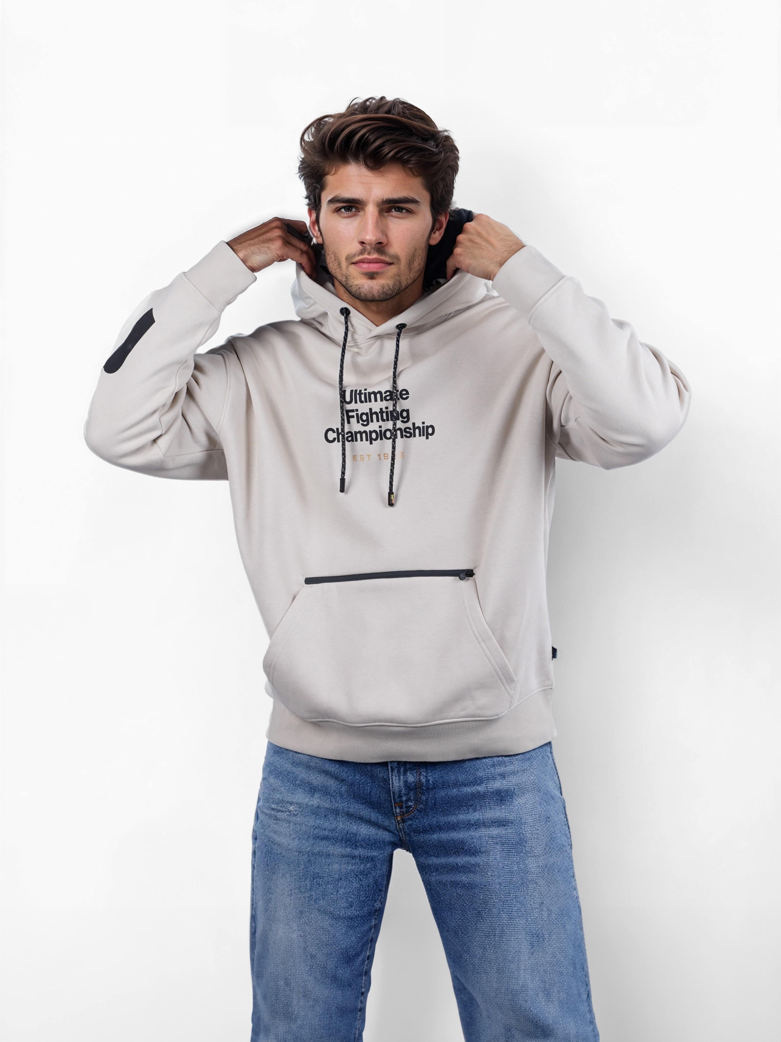 Celio Men Beige Printed Oversized Cotton UFC Sweatshirt