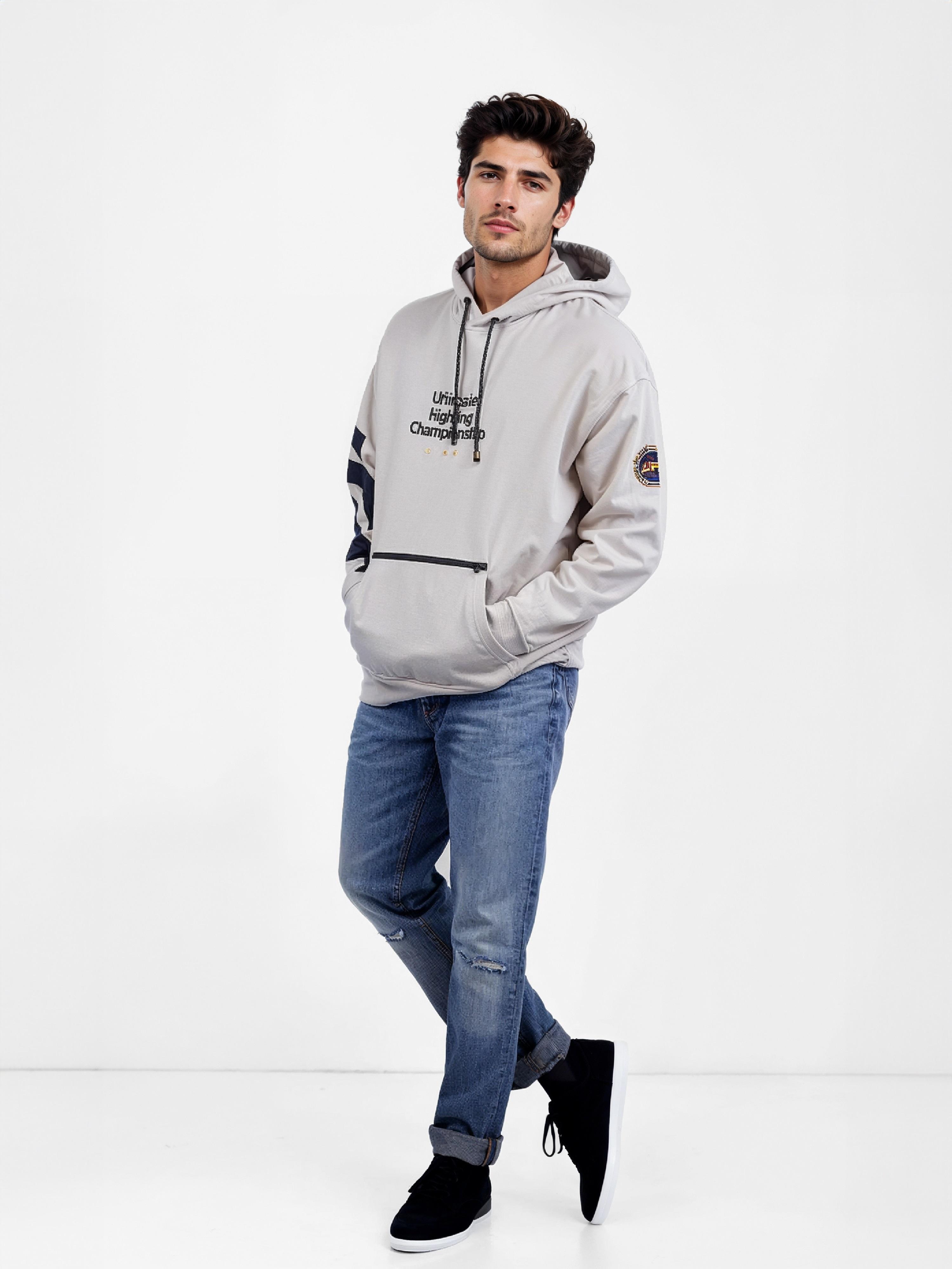 Celio Men Beige Printed Oversized Cotton UFC Sweatshirt