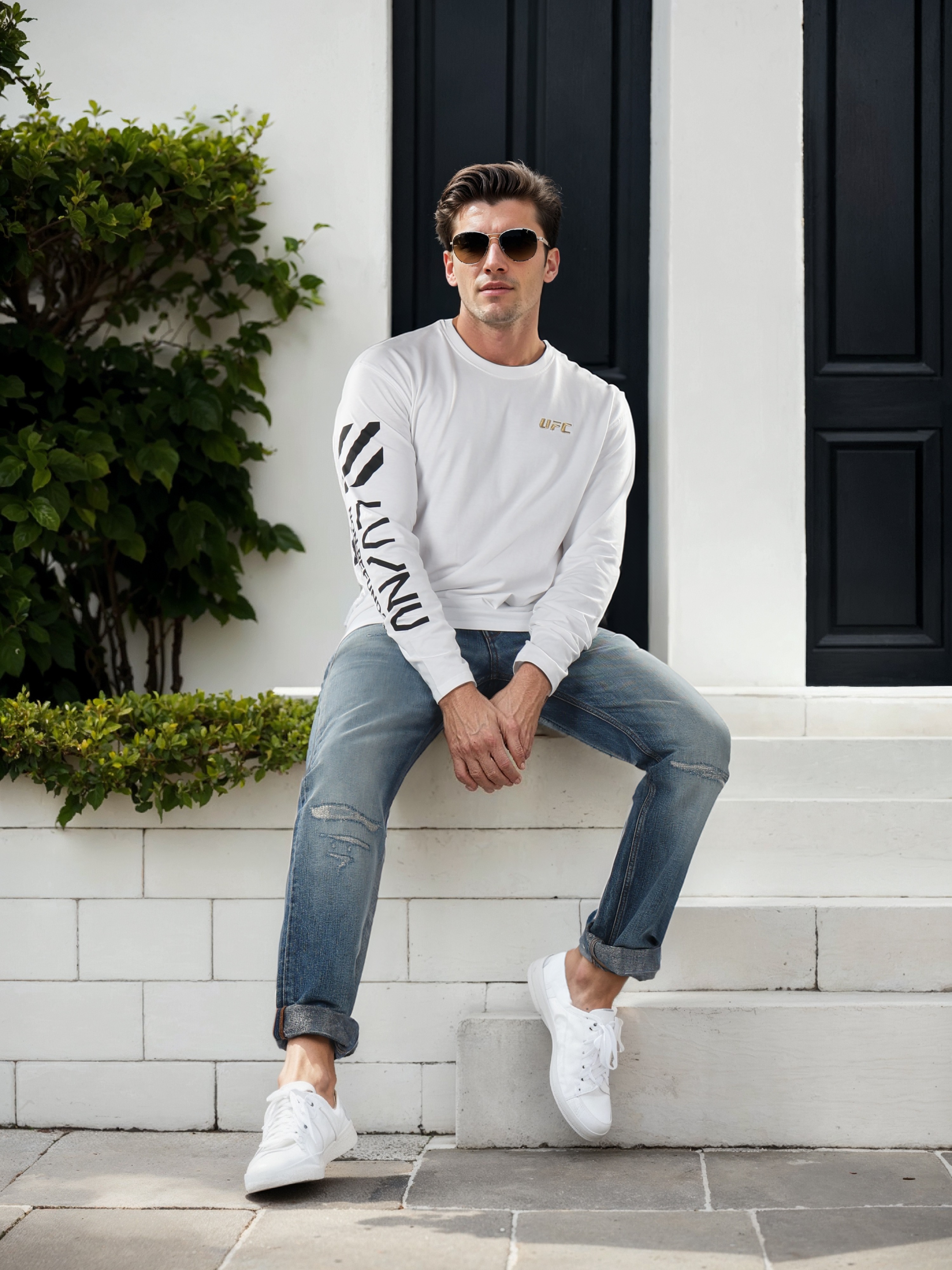 Celio Men White Printed Oversized Cotton UFC Tshirt
