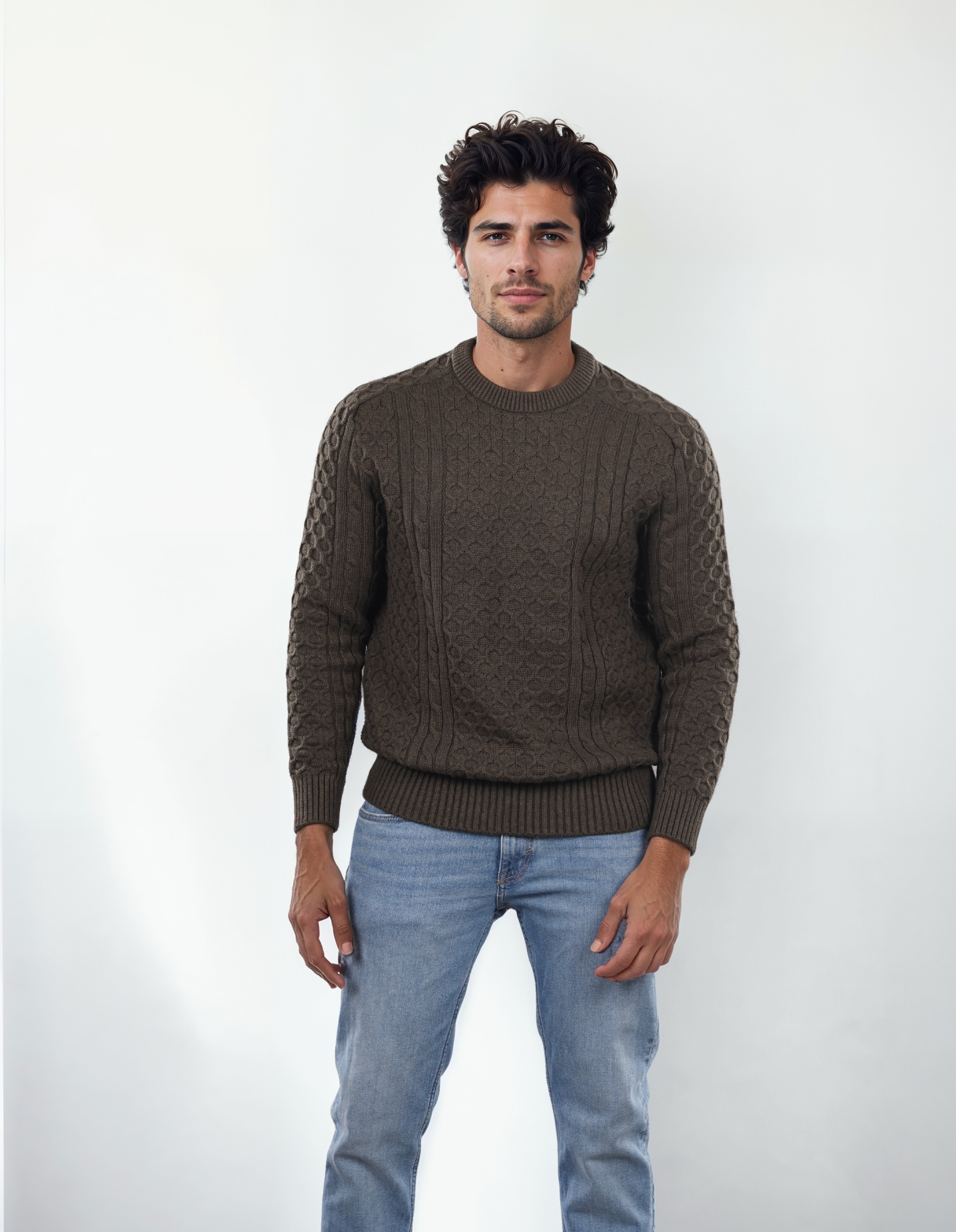 Celio Men Olive Solid Regular Cotton Sweater