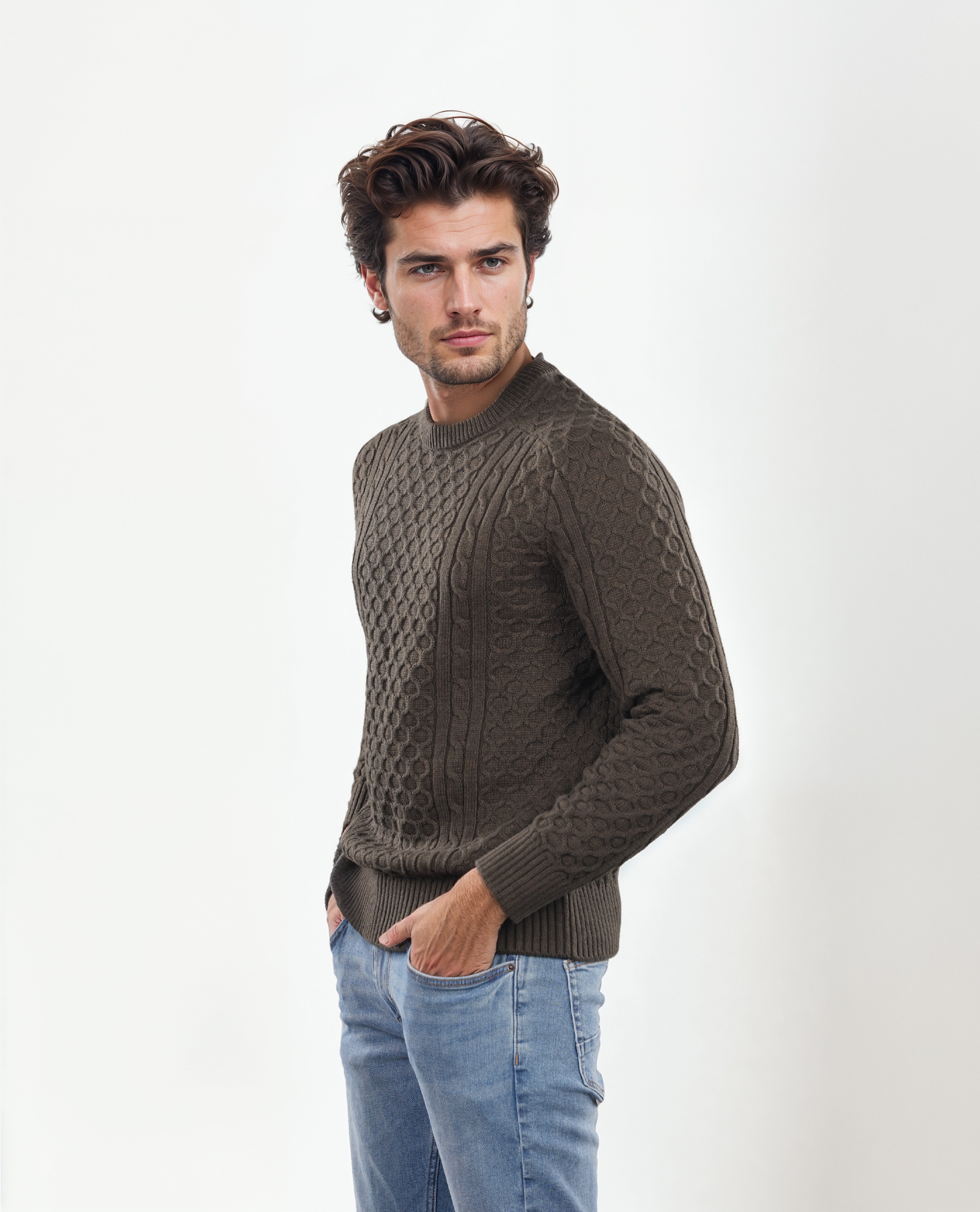 Celio Men Olive Solid Regular Cotton Sweater