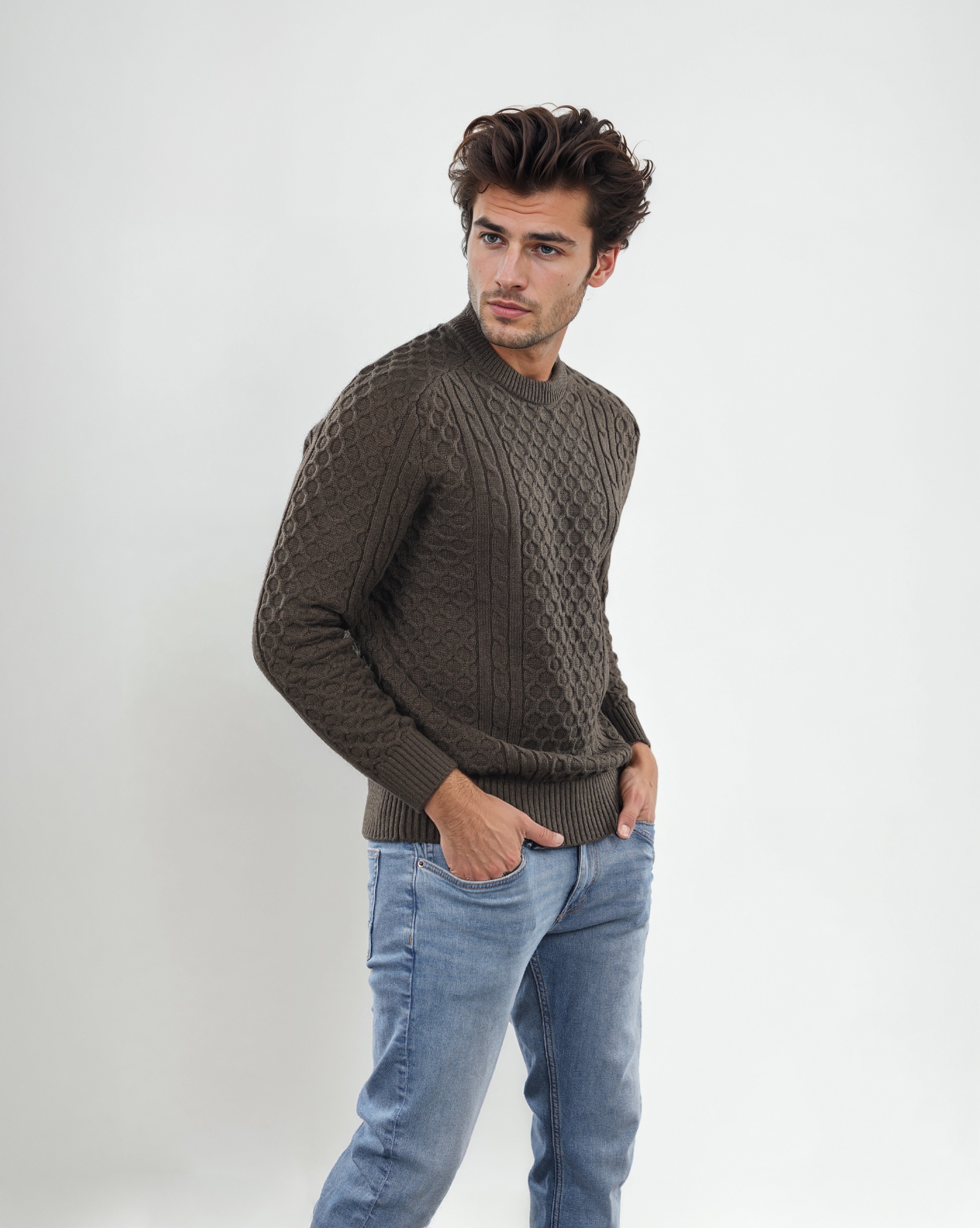 Celio Men Olive Solid Regular Cotton Sweater