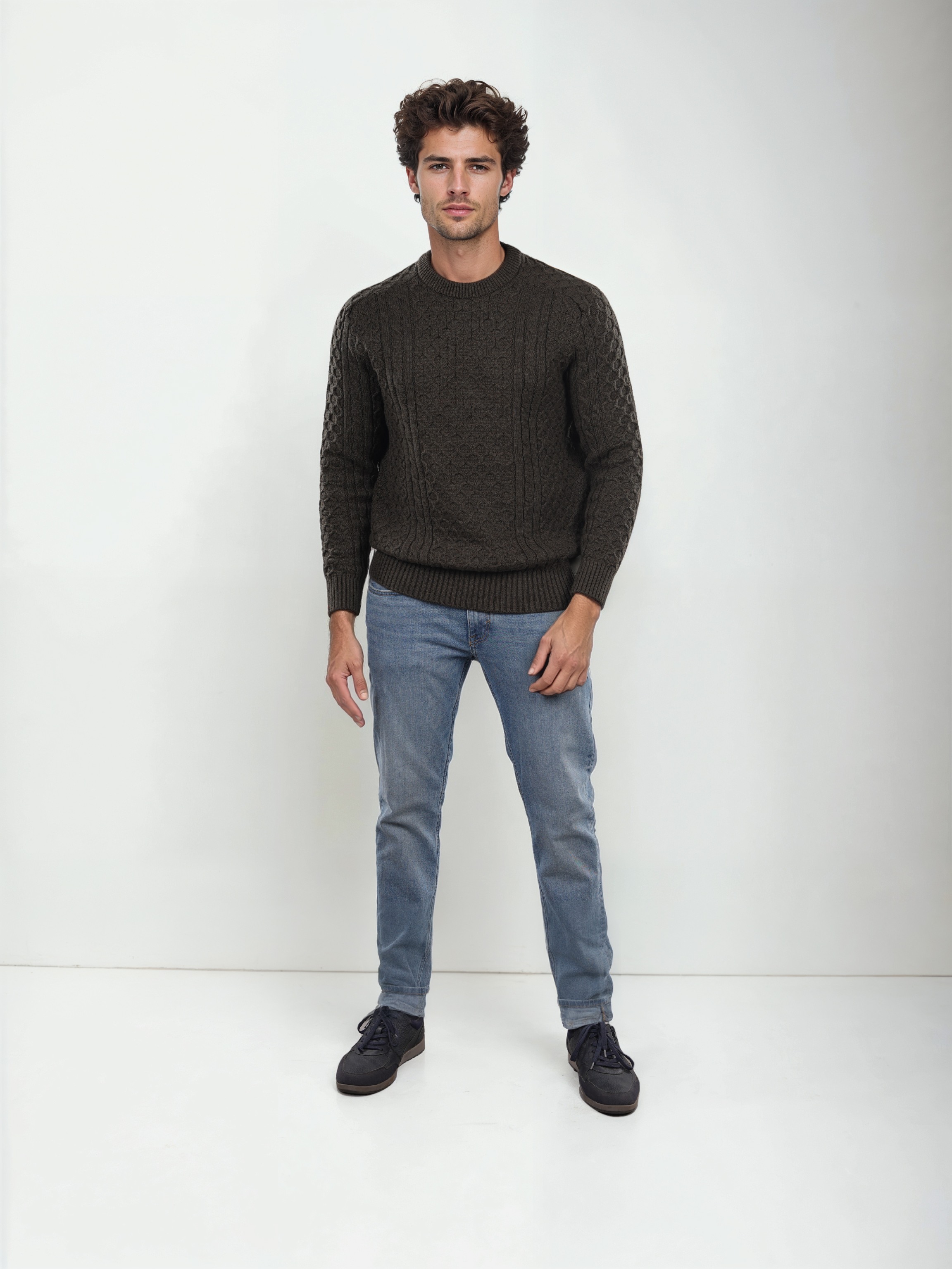 Celio Men Olive Solid Regular Cotton Sweater