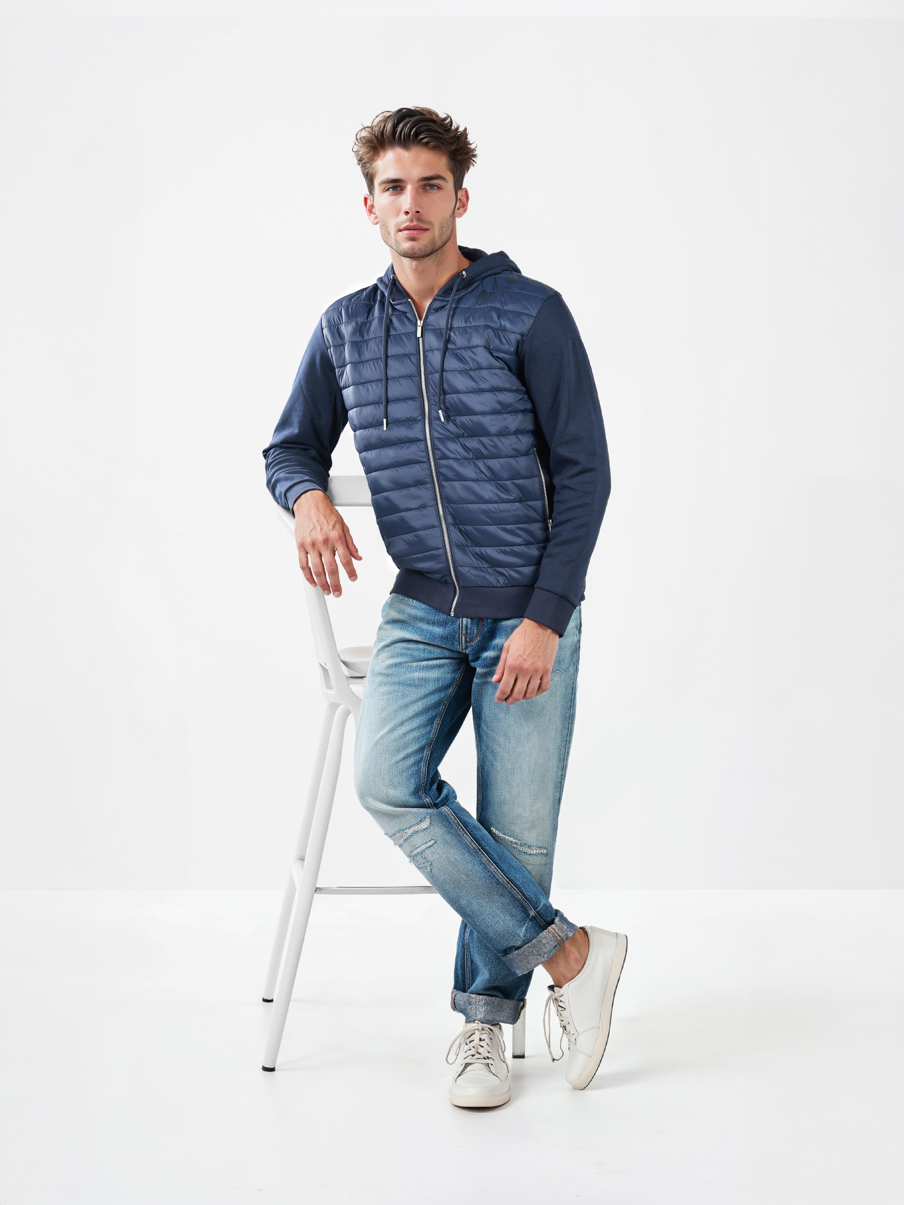 Celio Men Navy Blue Solid Regular Fit Cotton Fashion Sweatshirt