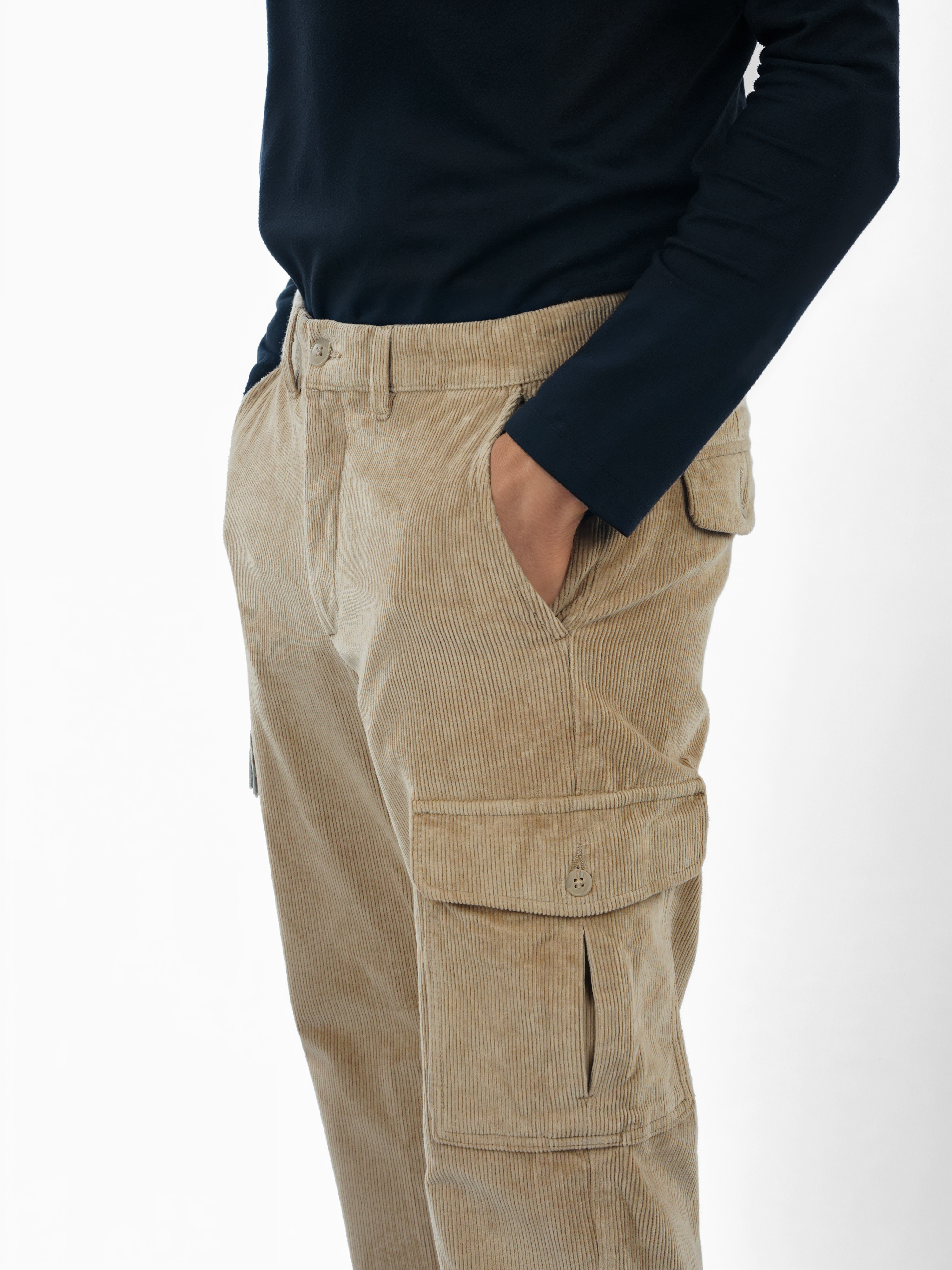 Celio Men Beige Solid Straight Fit Cotton Cargo Trousers