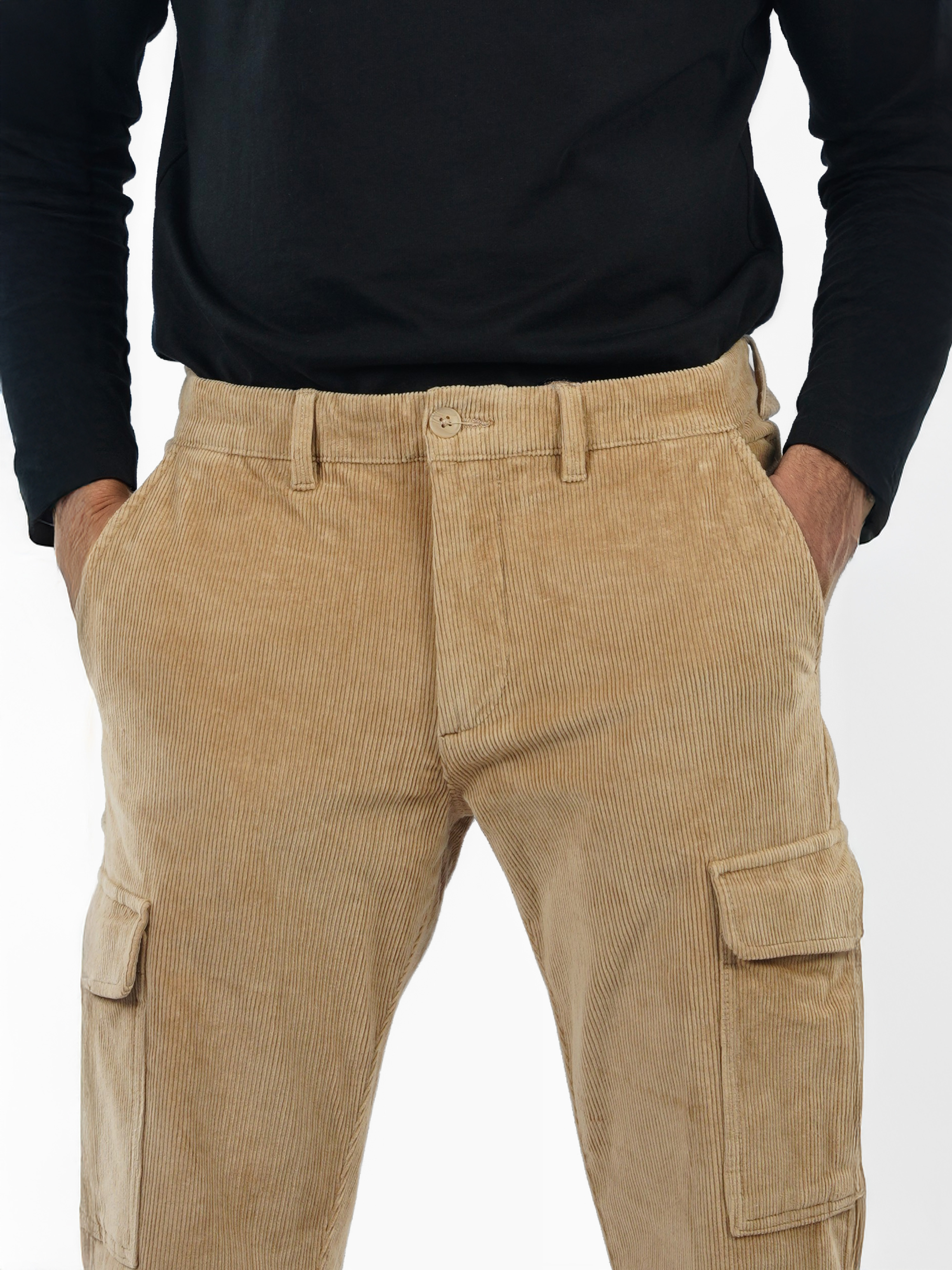 Celio Men Beige Solid Straight Fit Cotton Cargo Trousers