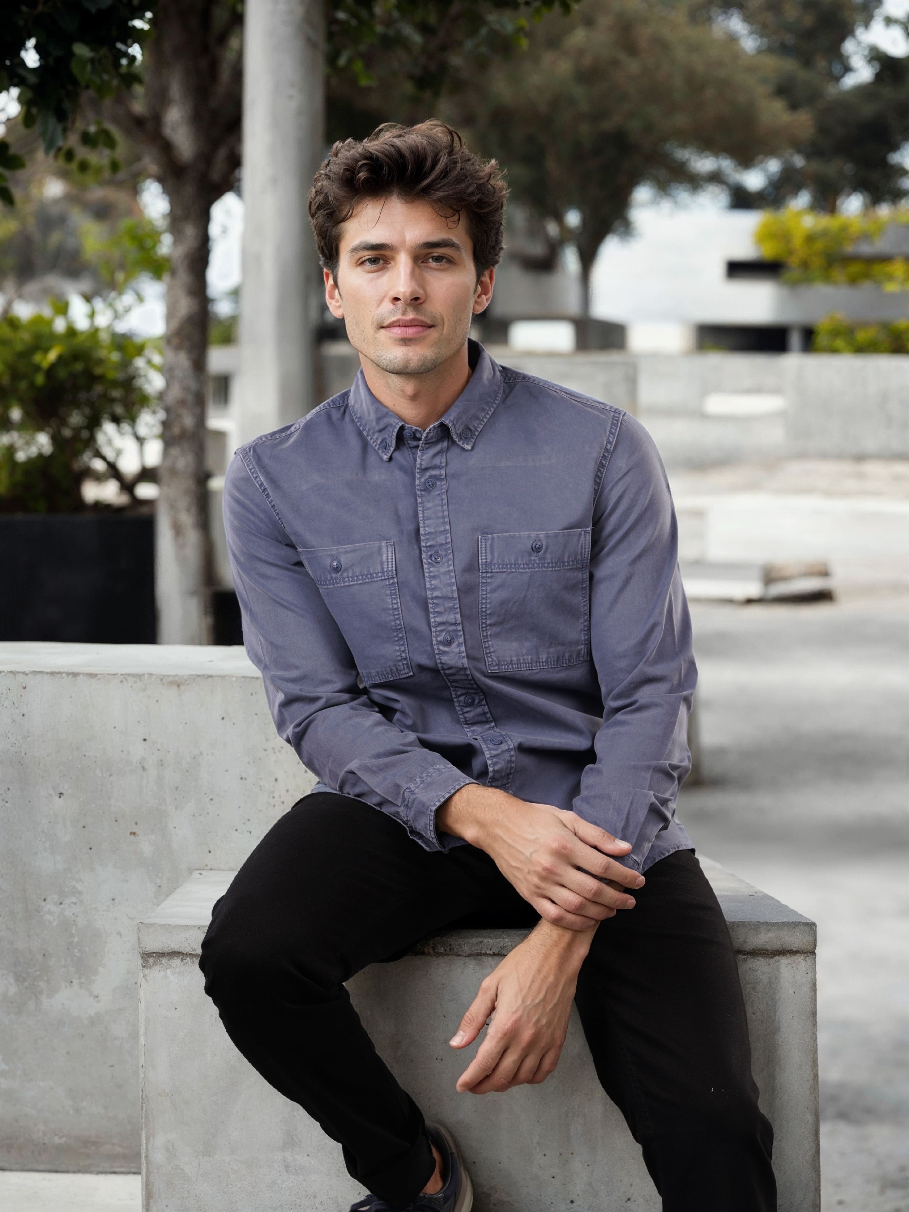 Celio Men Blue Solid Regular Fit Cotton Denim Shirt