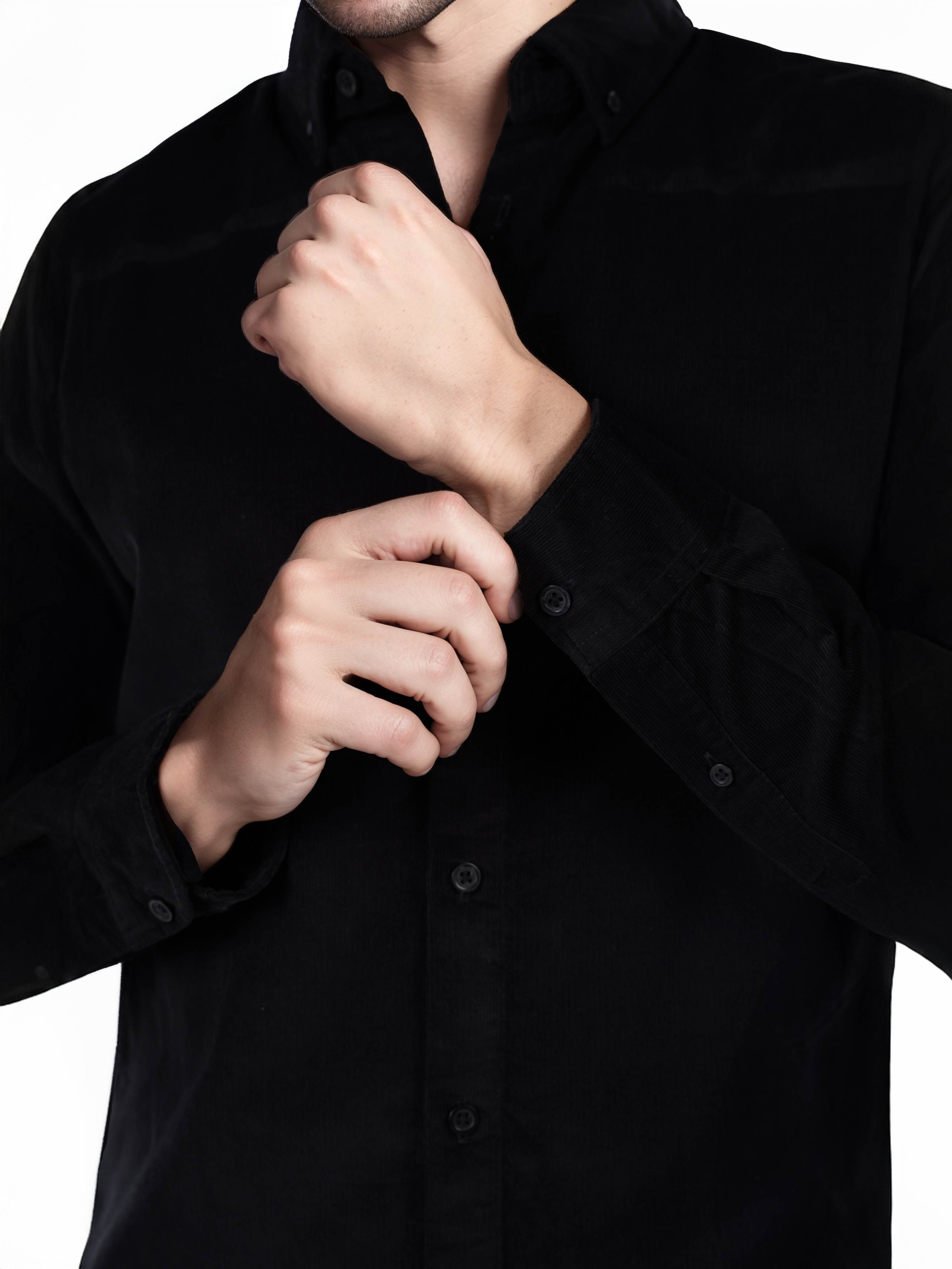 Celio Men Black Solid Regular Fit Cotton Corduroy Shirt