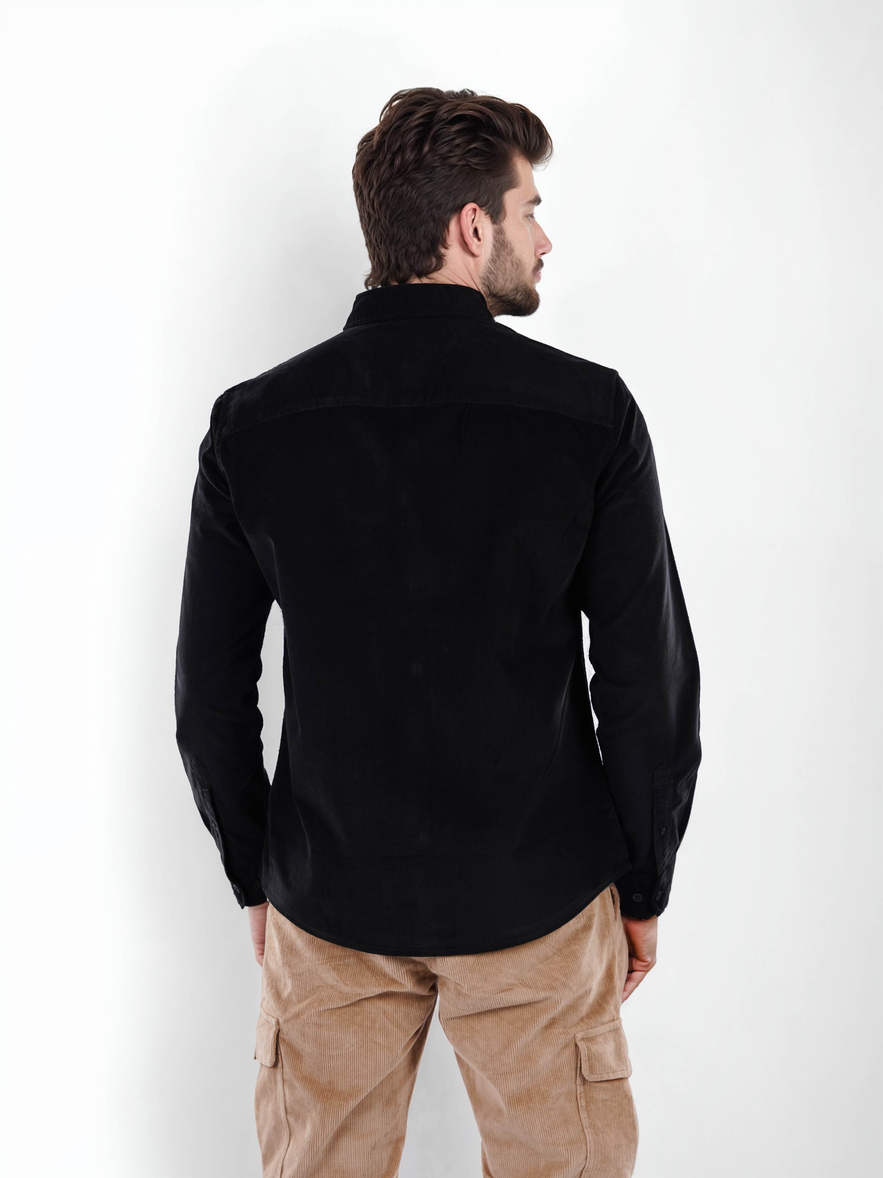 Celio Men Black Solid Regular Fit Cotton Corduroy Shirt