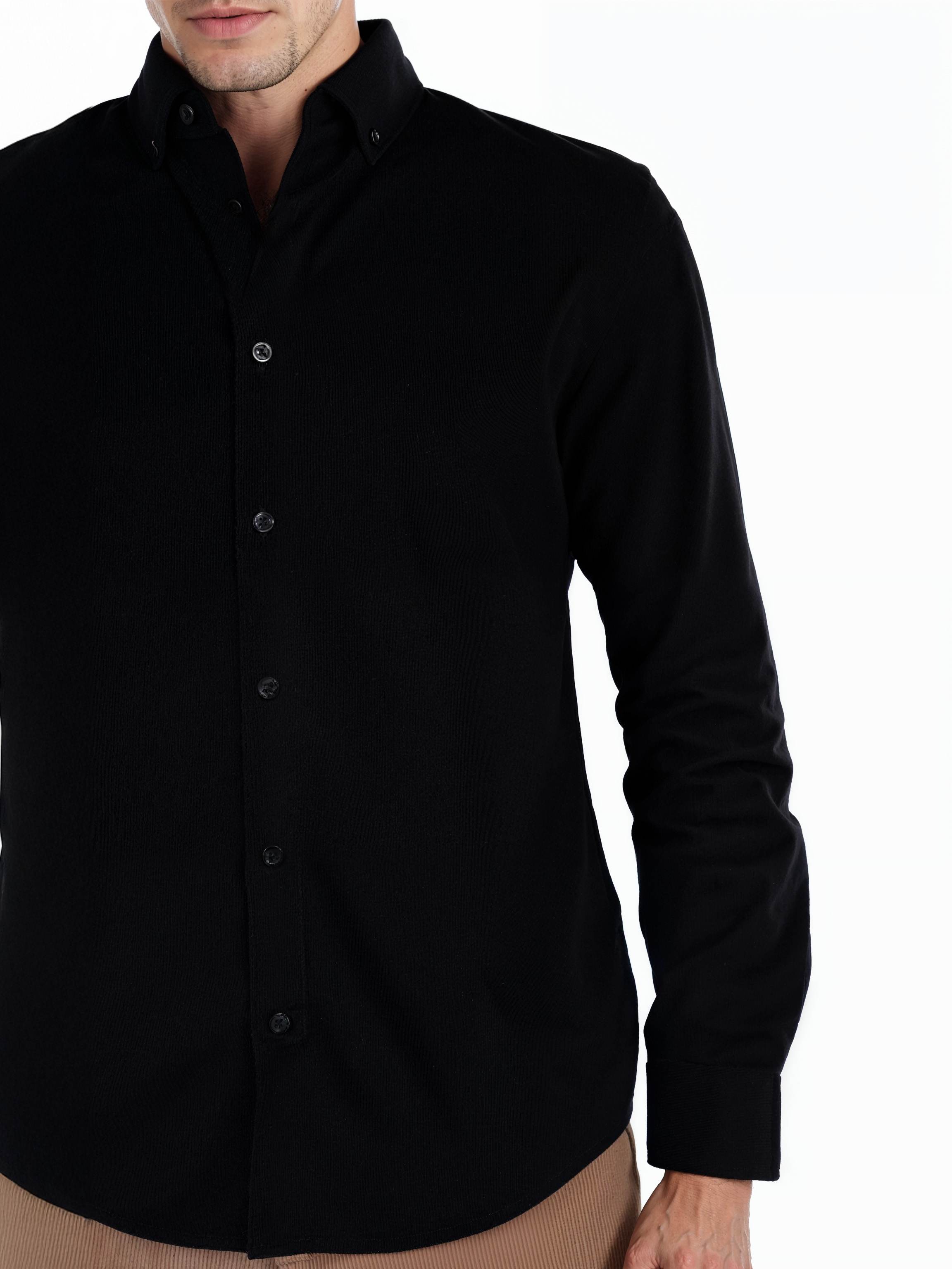 Celio Men Black Solid Regular Fit Cotton Corduroy Shirt