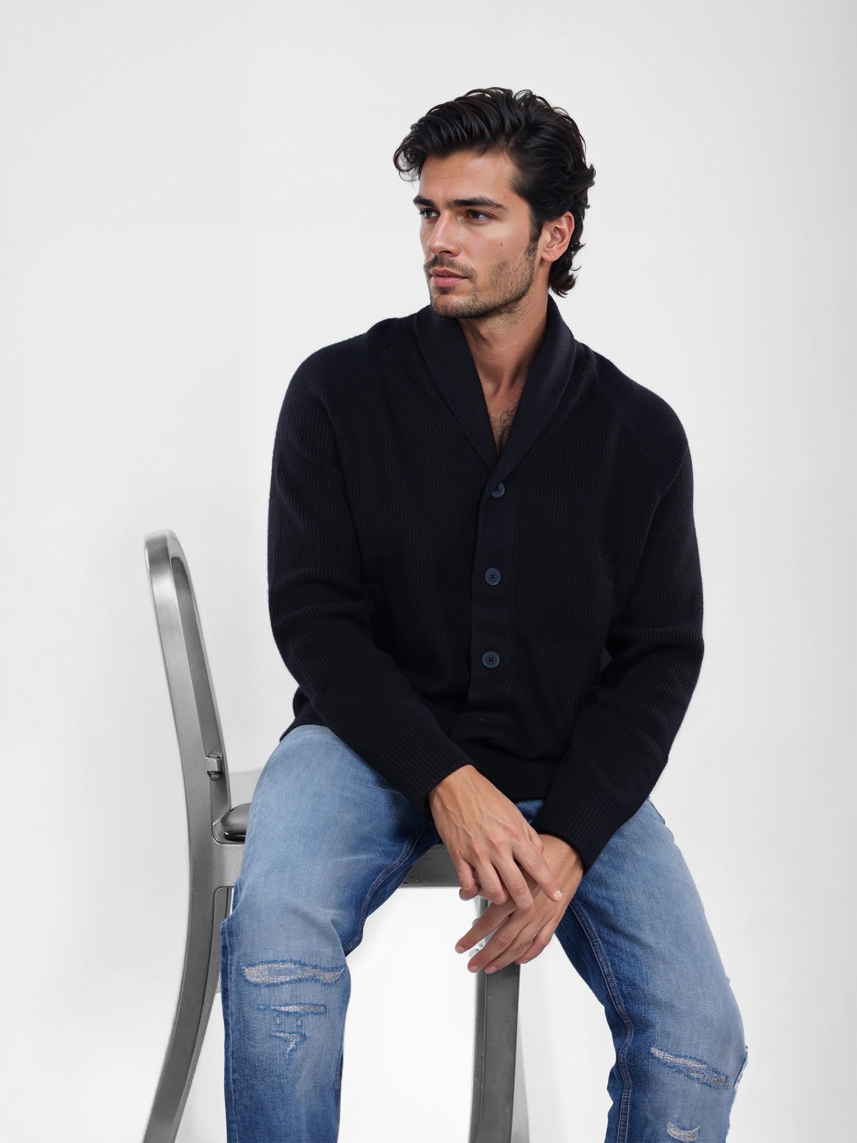 Celio Men Black Solid Relaxed Fit Polyester Cardigan