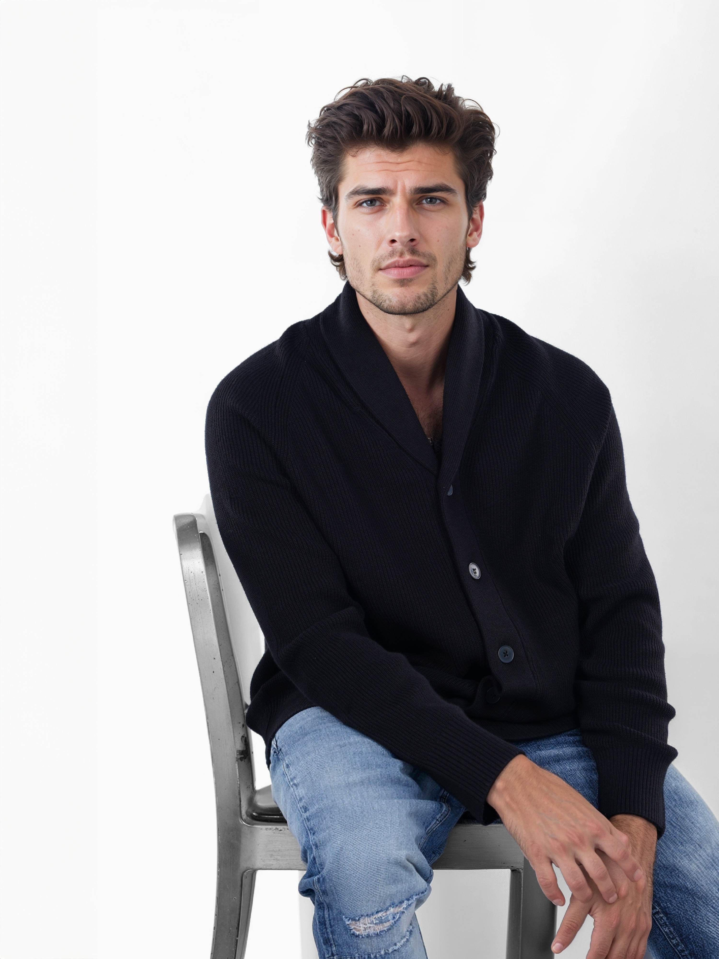 Celio Men Black Solid Relaxed Fit Polyester Cardigan