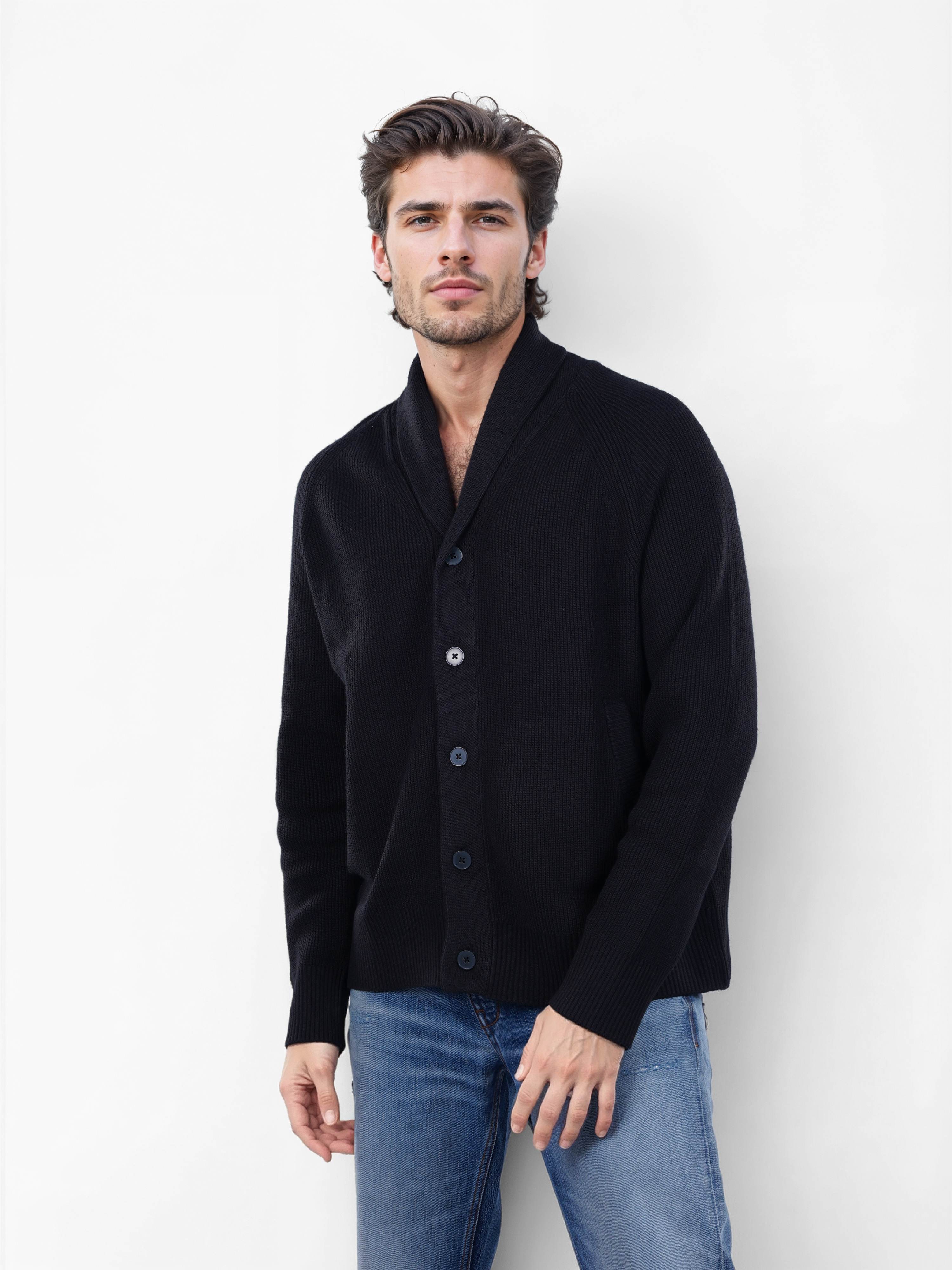 Celio Men Black Solid Relaxed Fit Polyester Cardigan