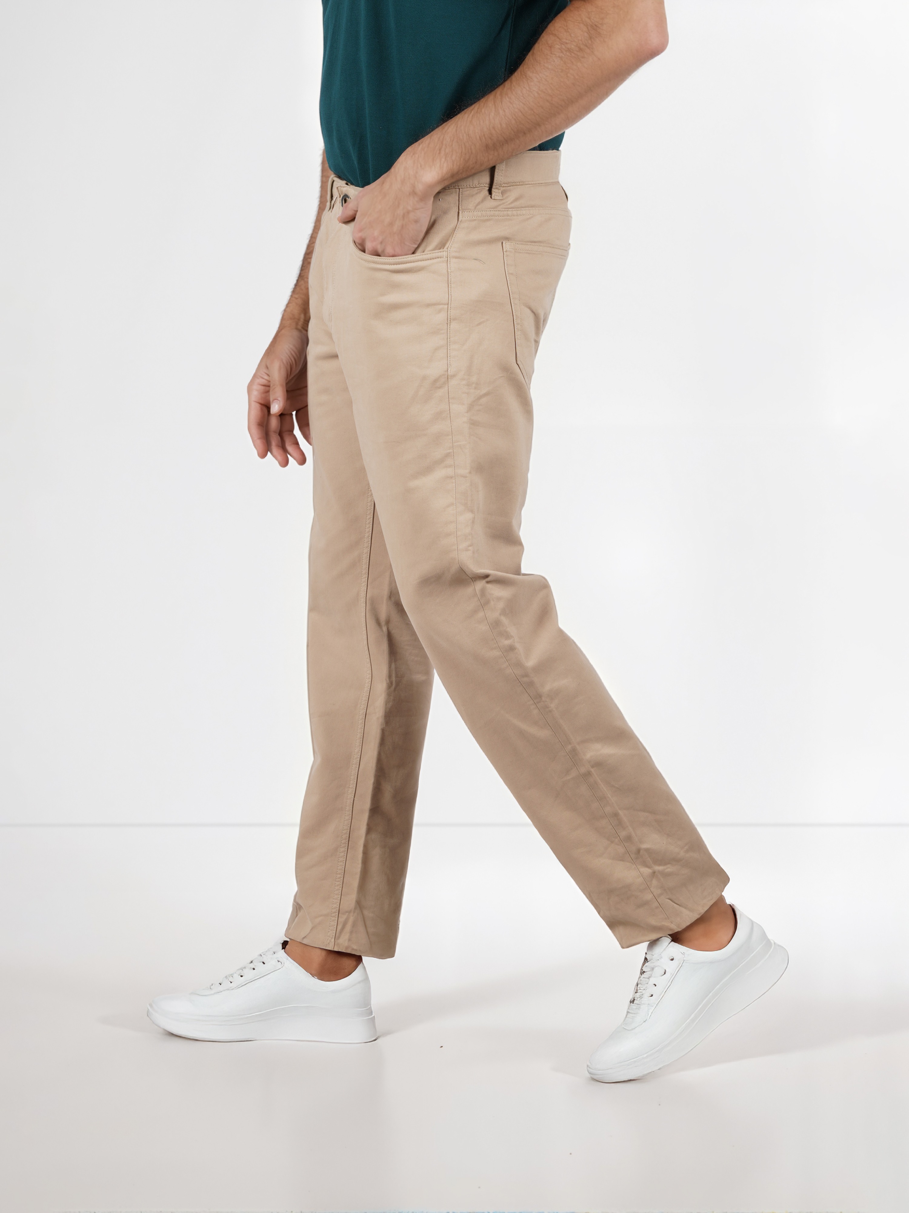 Celio Men Beige Solid Slim Fit Cotton Fashion Trouser