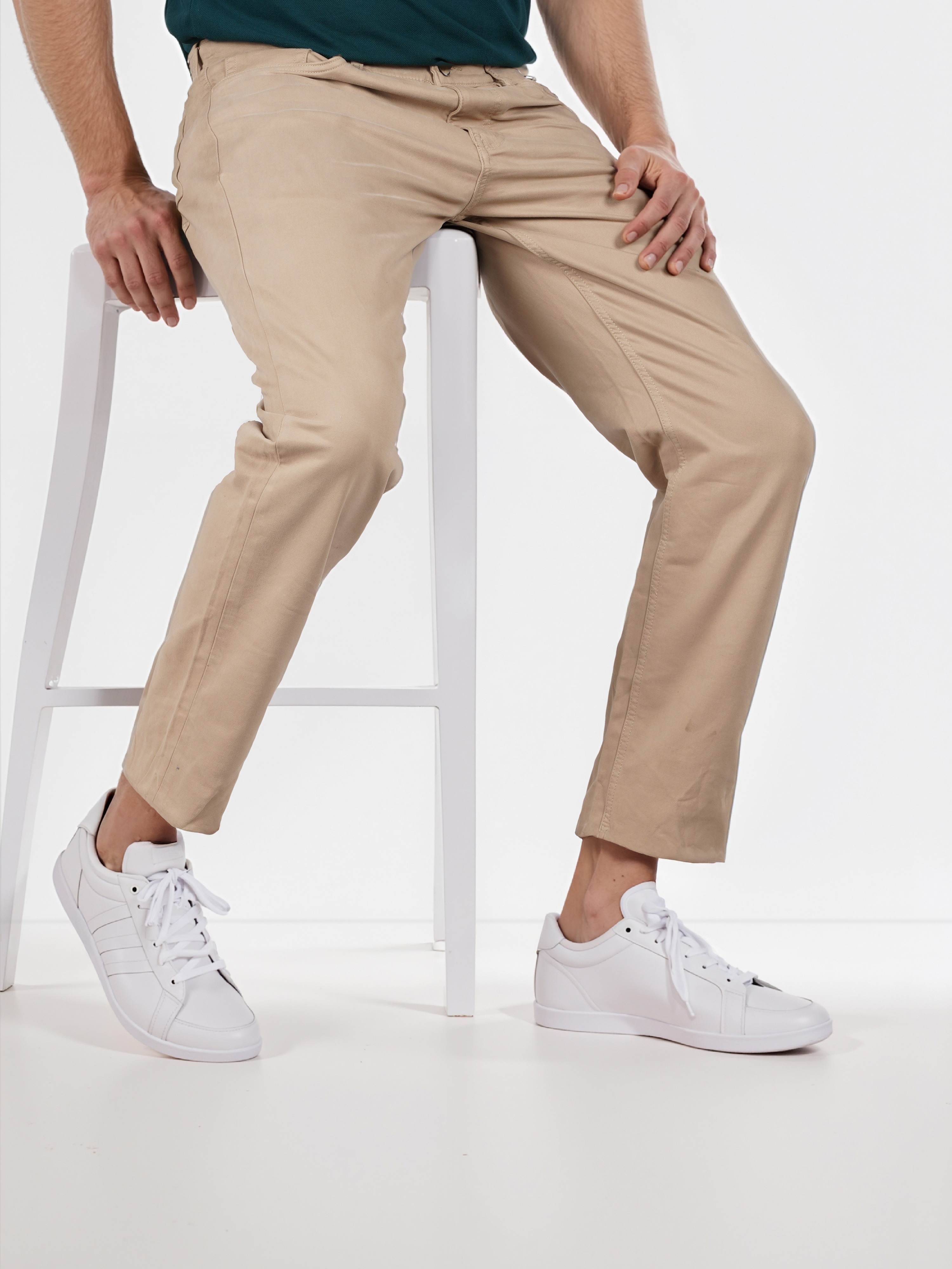 Celio Men Beige Solid Slim Fit Cotton Fashion Trouser