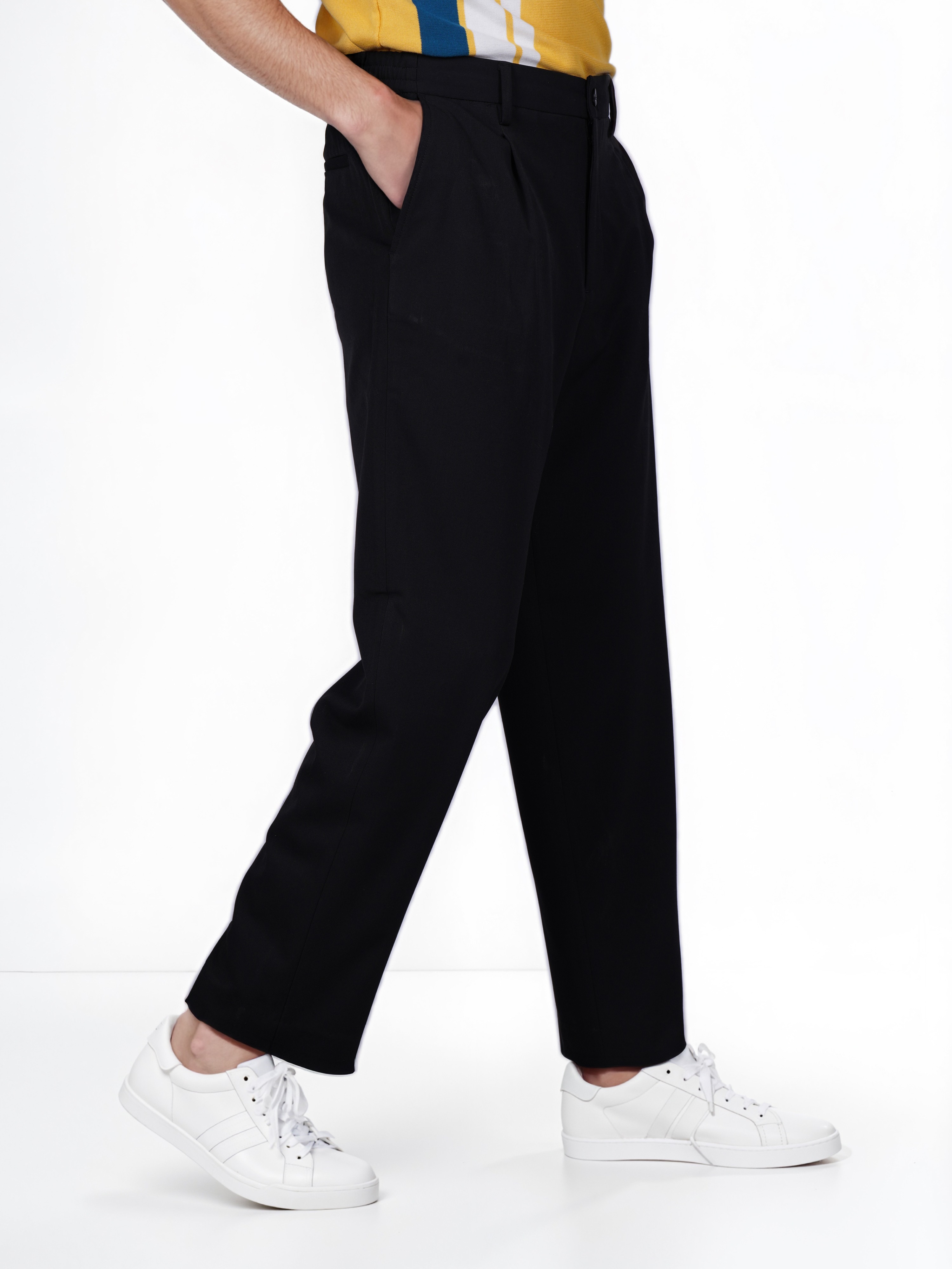 Celio Men Black Solid Regular Fit Polyester Formal Trouser