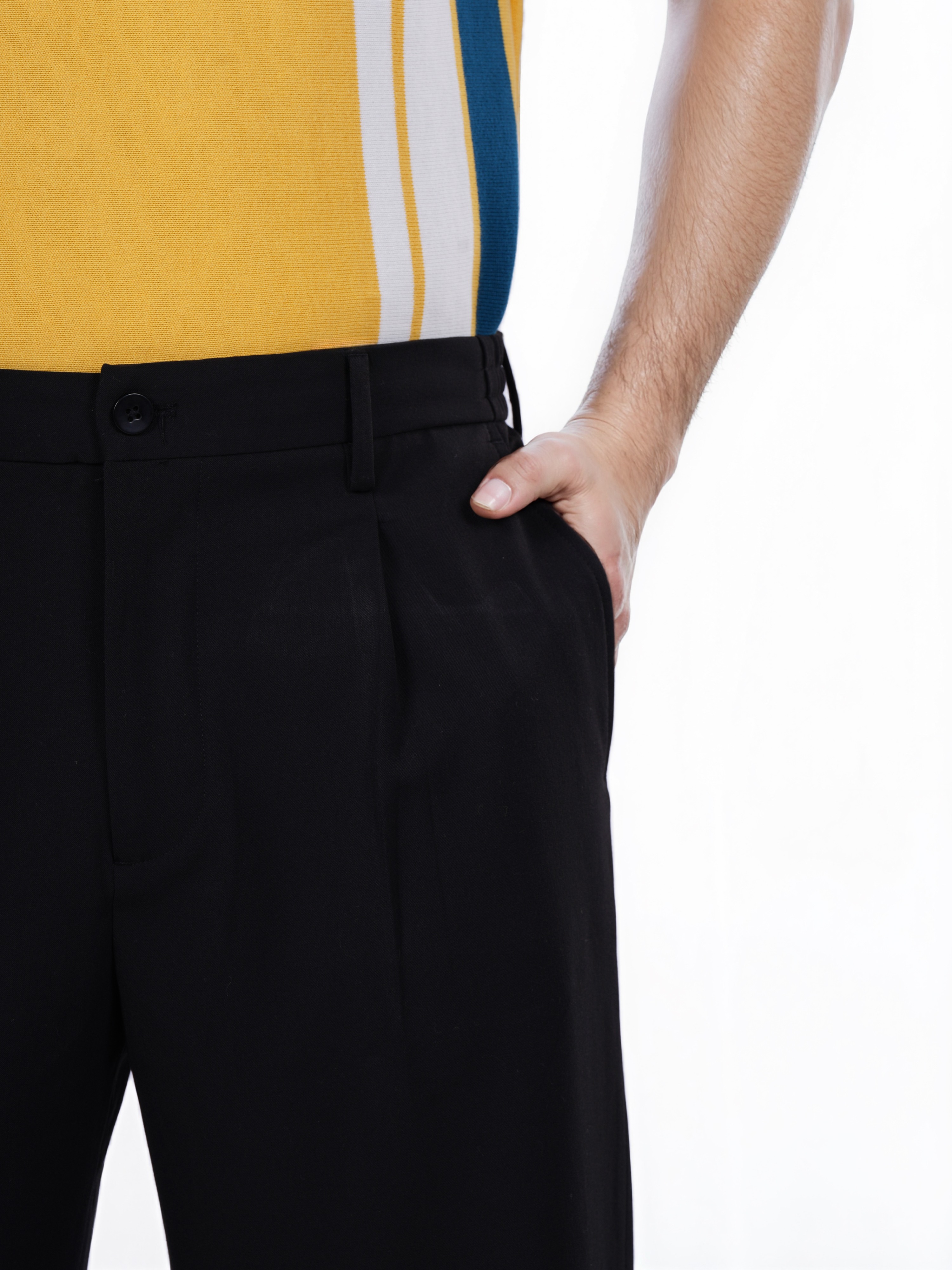 Celio Men Black Solid Regular Fit Polyester Formal Trouser