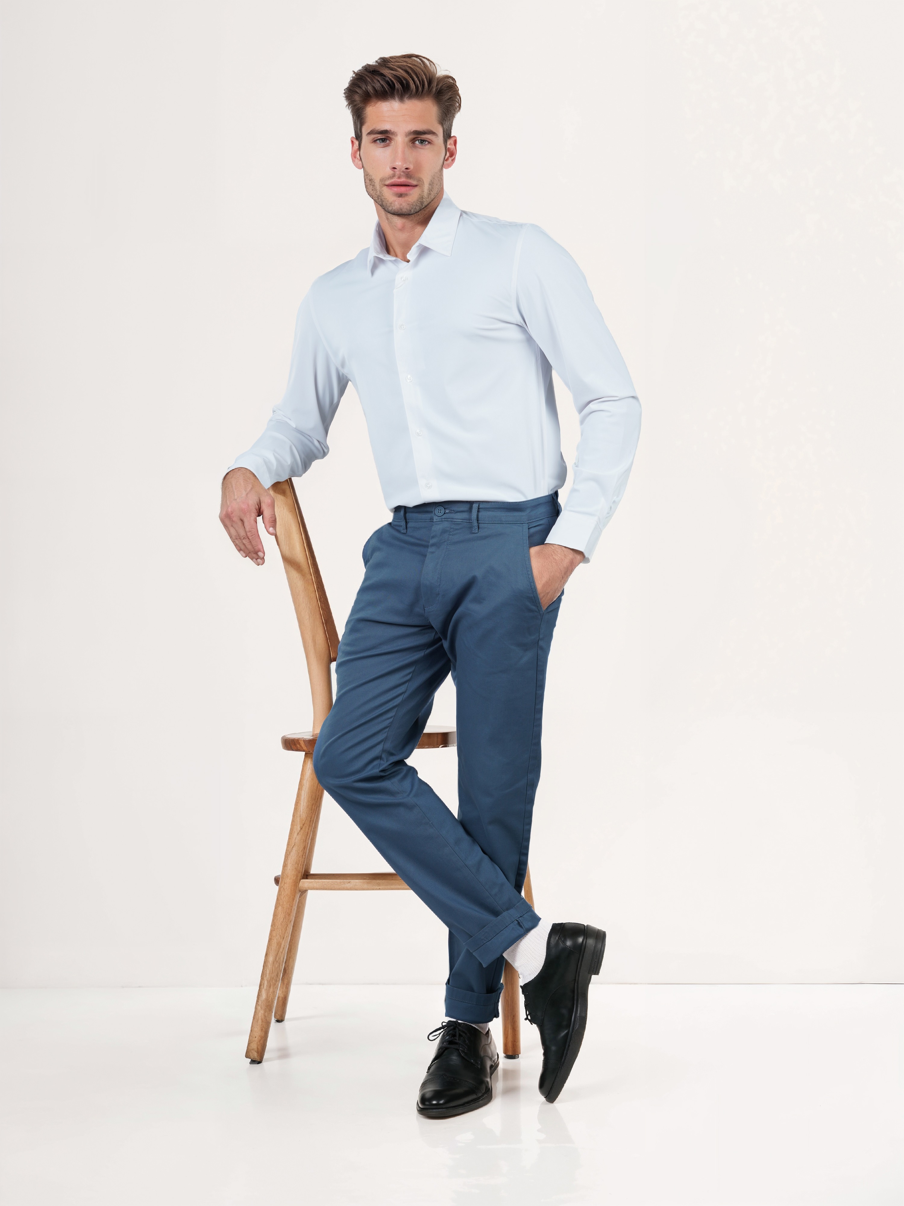 Celio Men Blue Solid Slim Fit Cotton Trousers