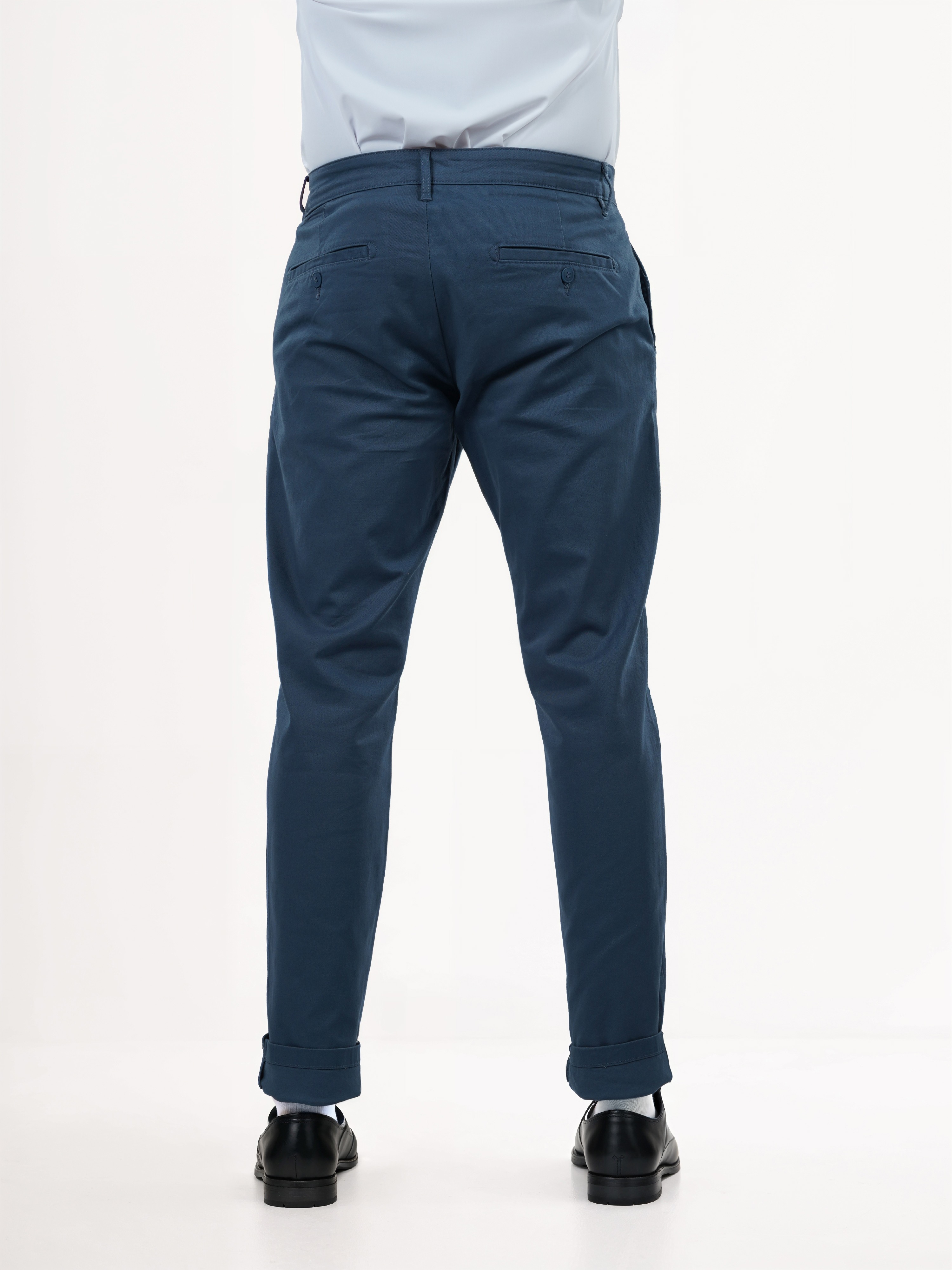 Celio Men Blue Solid Slim Fit Cotton Trousers
