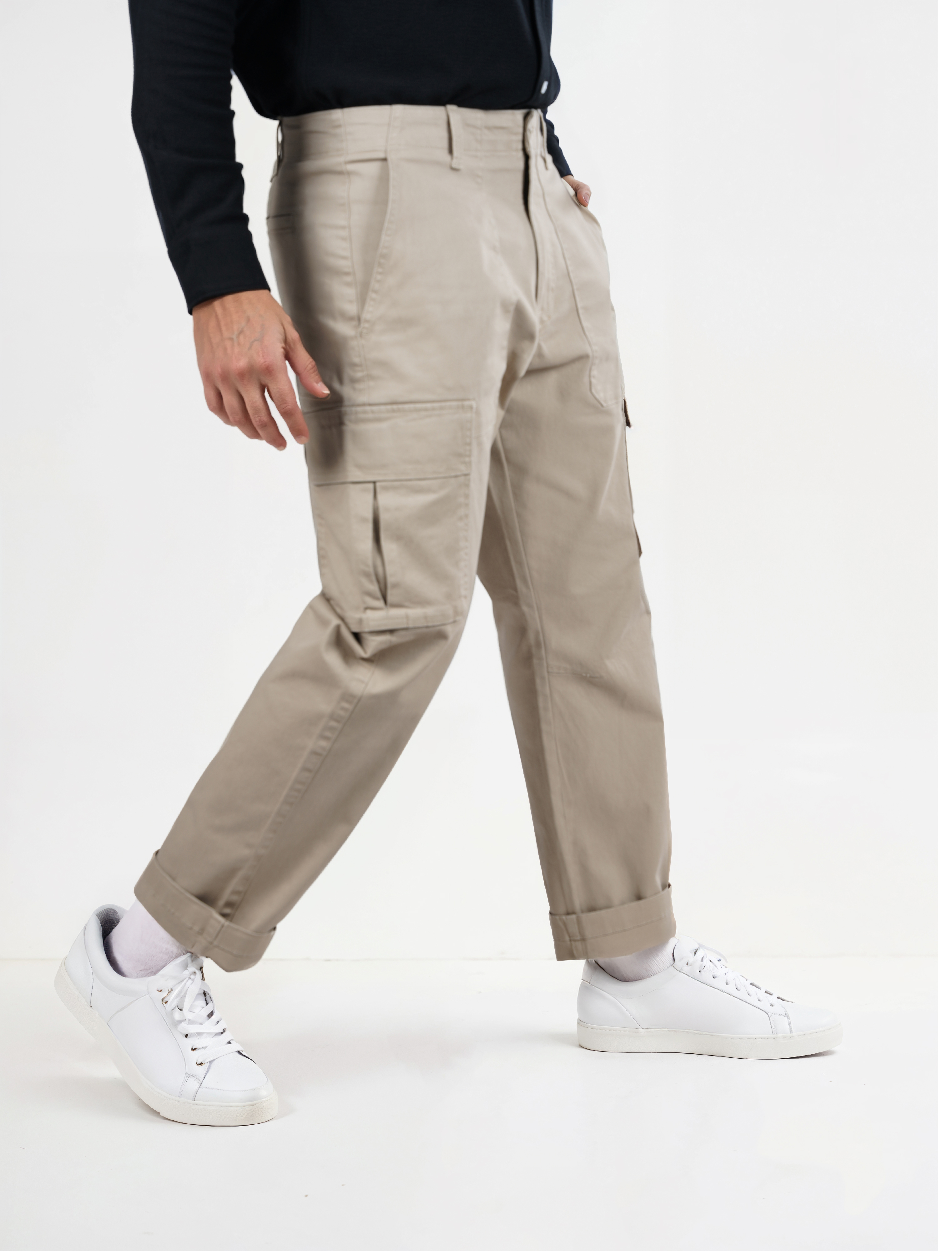 Celio Men Beige Solid Slim Fit Cotton Cargos