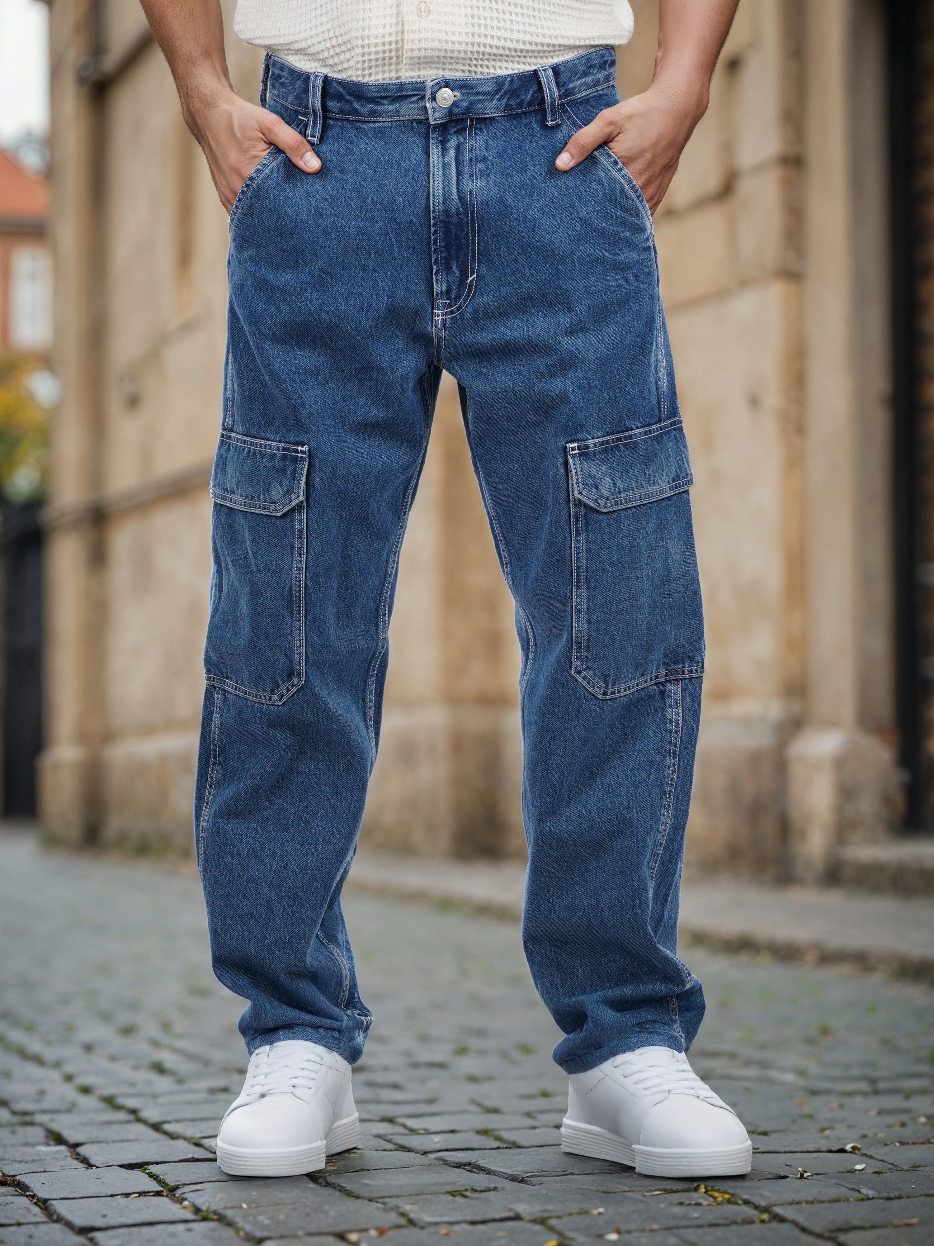 Celio Men Grey Solid Relaxed Fit Cotton Jeans