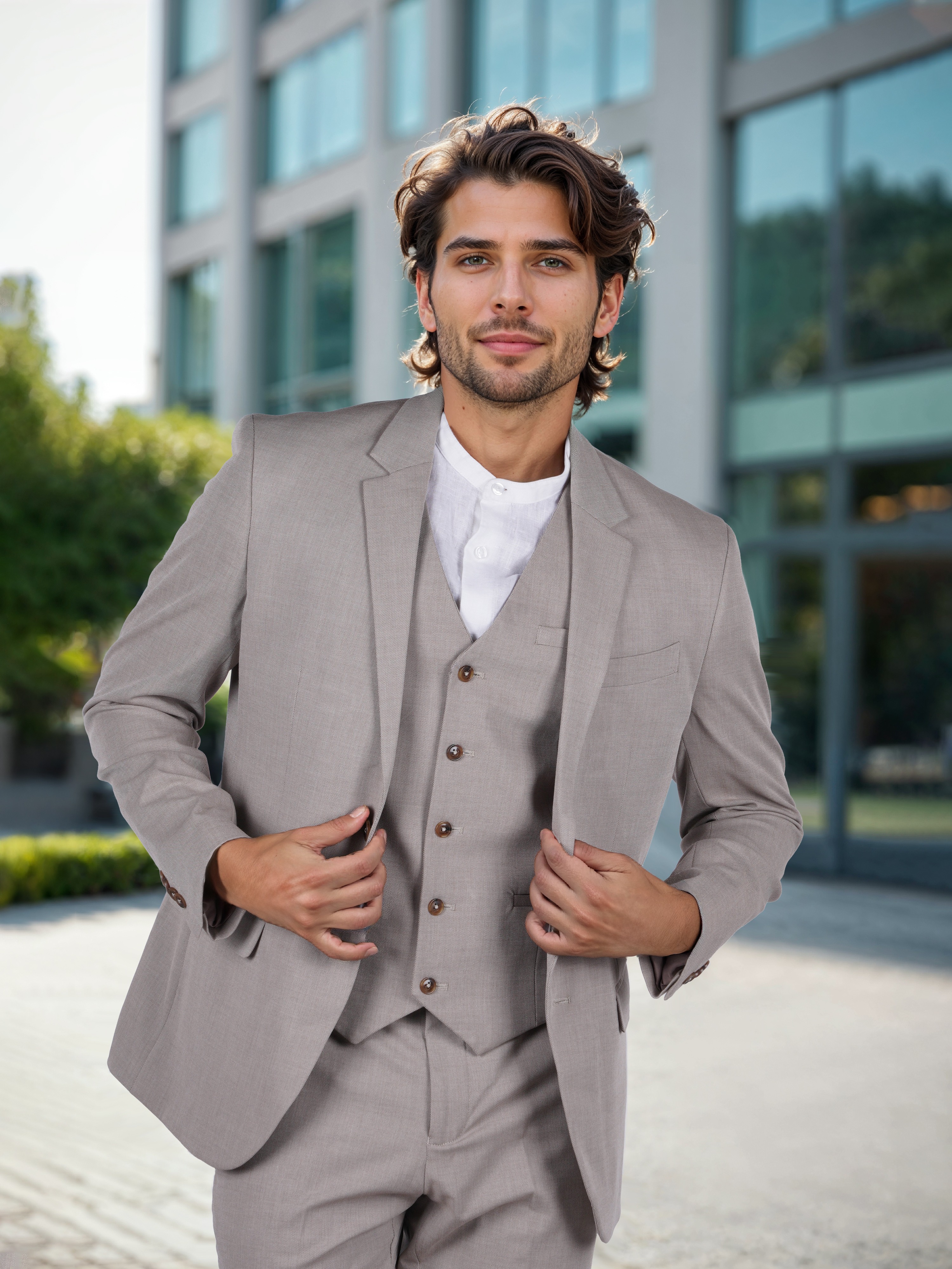 Celio Men Beige Solid Regular Fit Viscose Rayon Formal Blazer