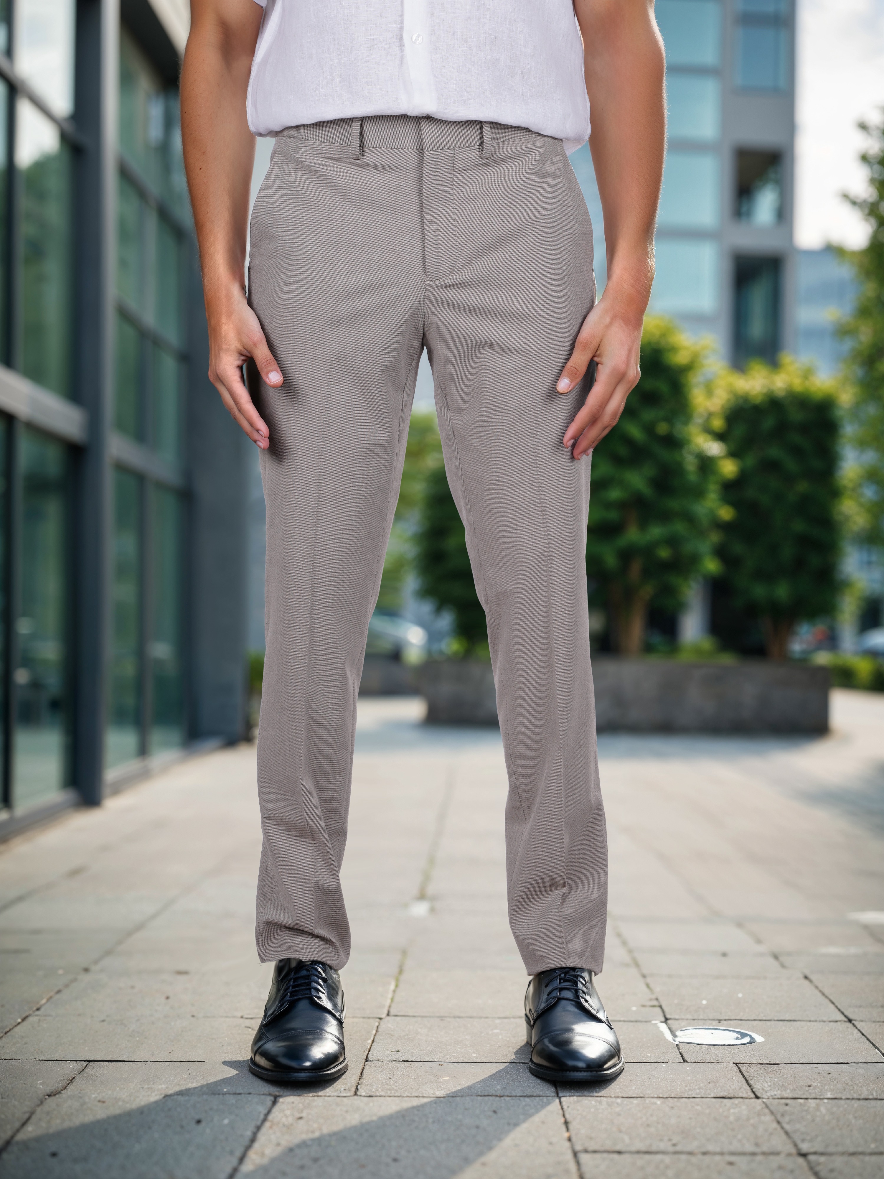 Celio Men Beige Solid Regular Fit Polyester Formal Trouser