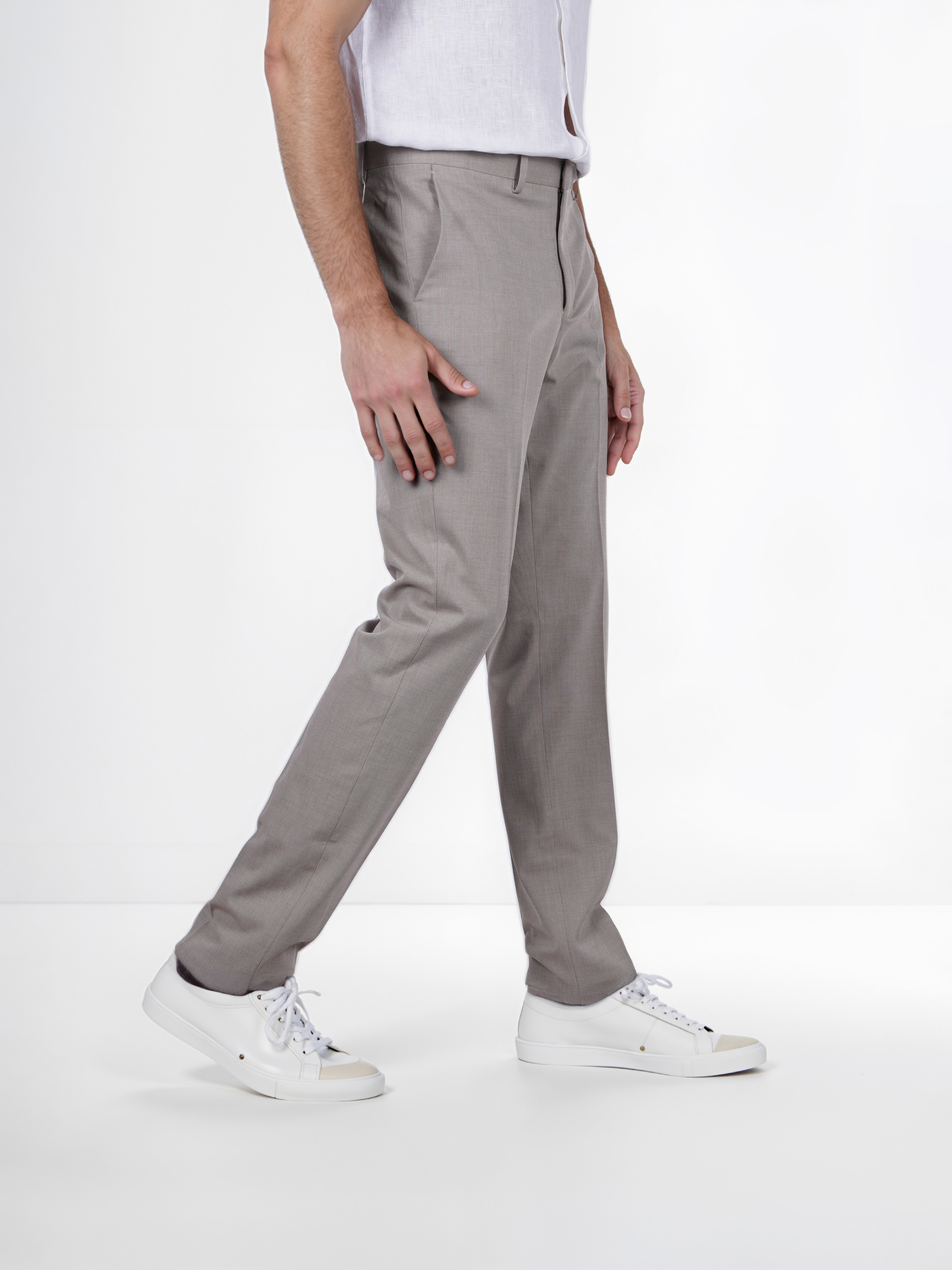 Celio Men Beige Solid Regular Fit Polyester Formal Trouser