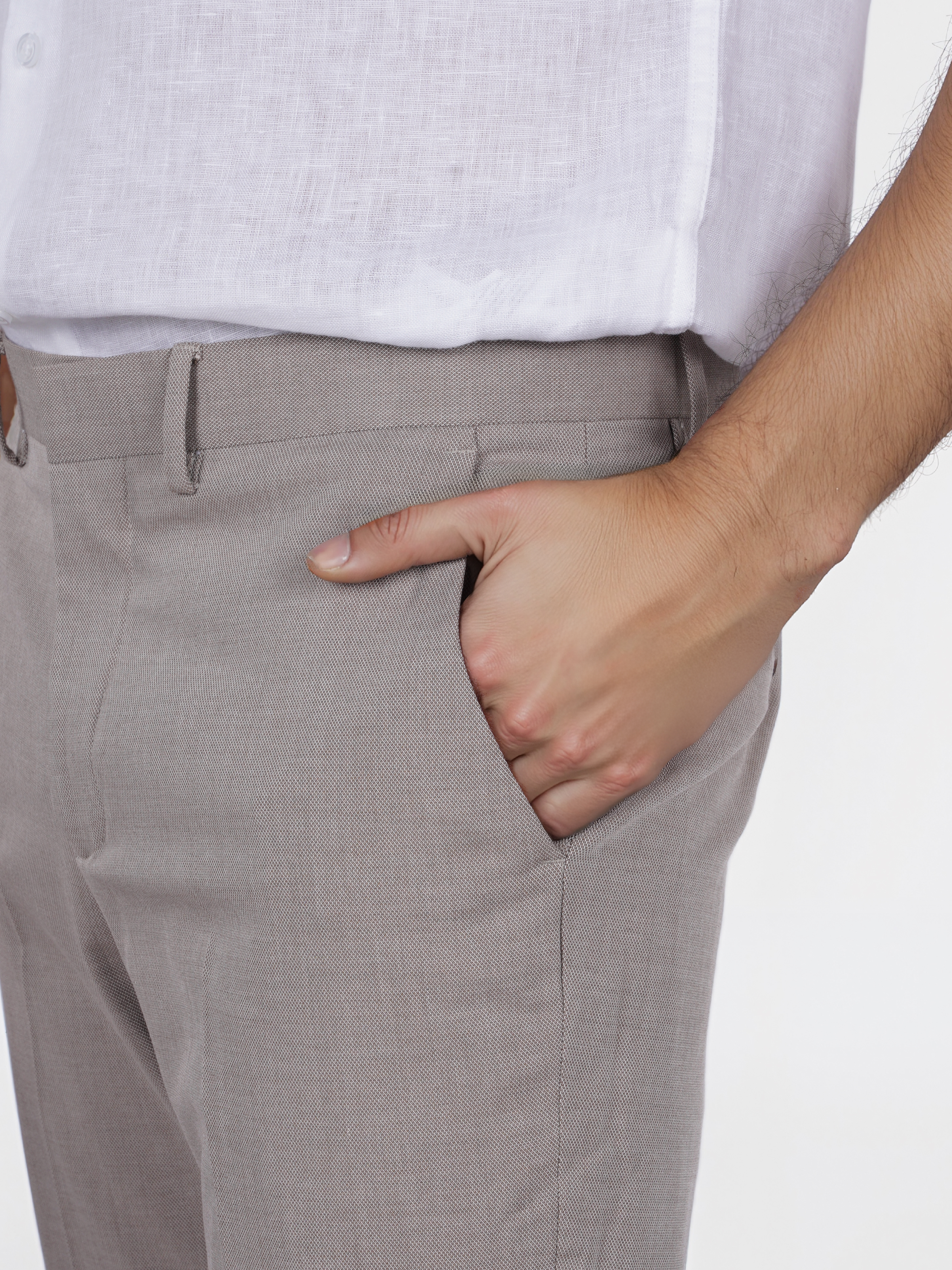 Celio Men Beige Solid Regular Fit Polyester Formal Trouser