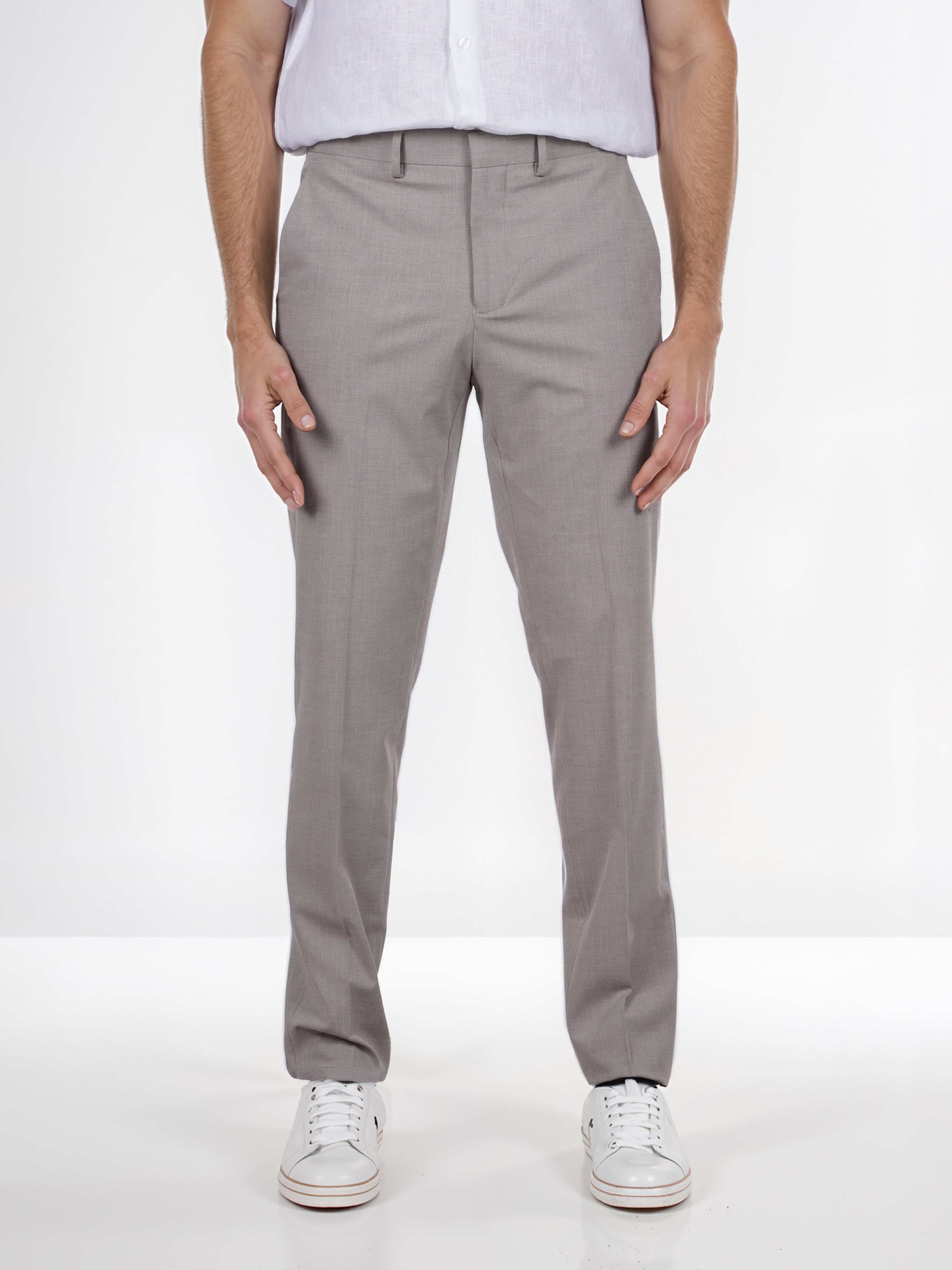 Celio Men Beige Solid Regular Fit Polyester Formal Trouser